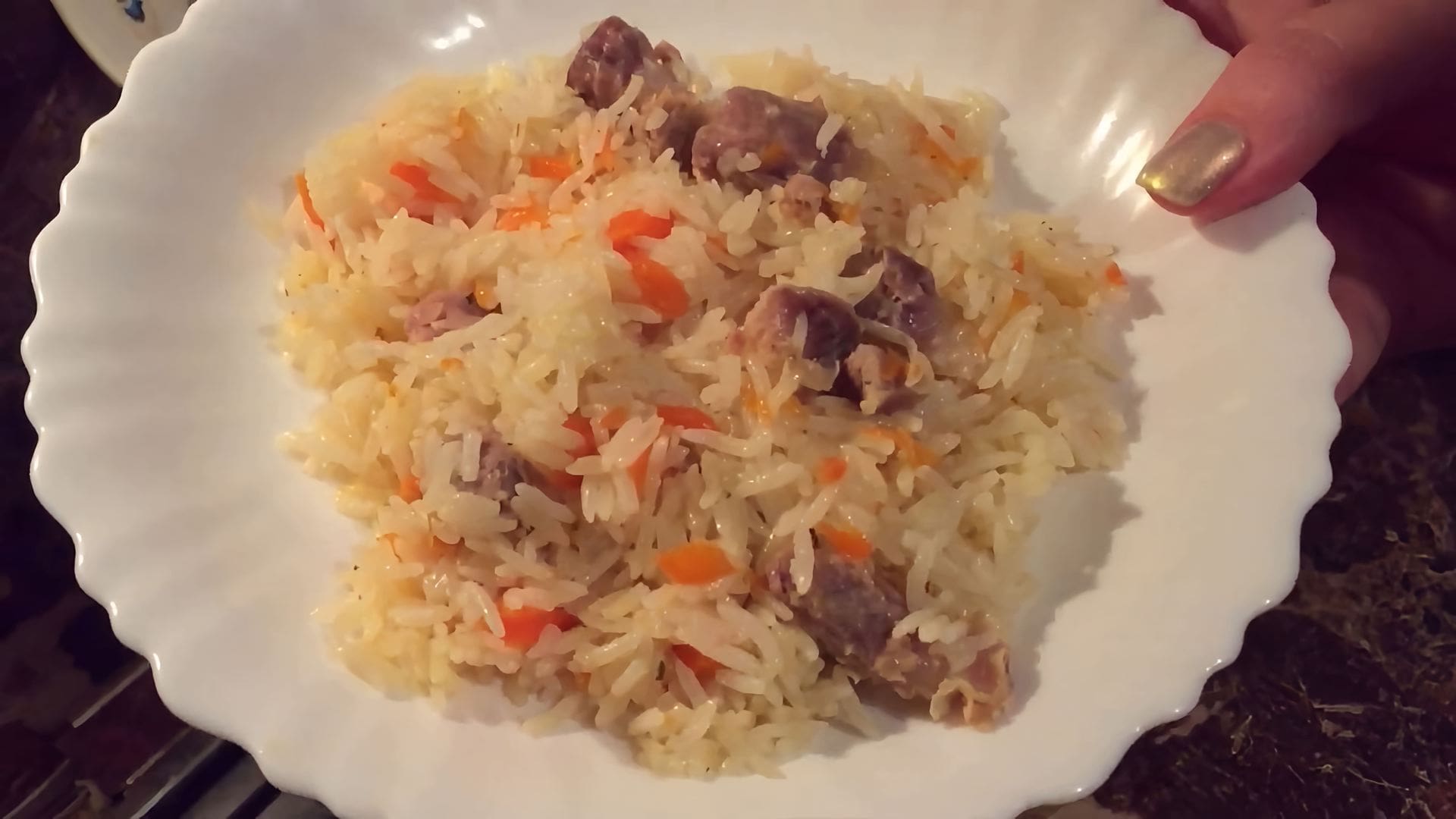 Плов с куриными сердечками
