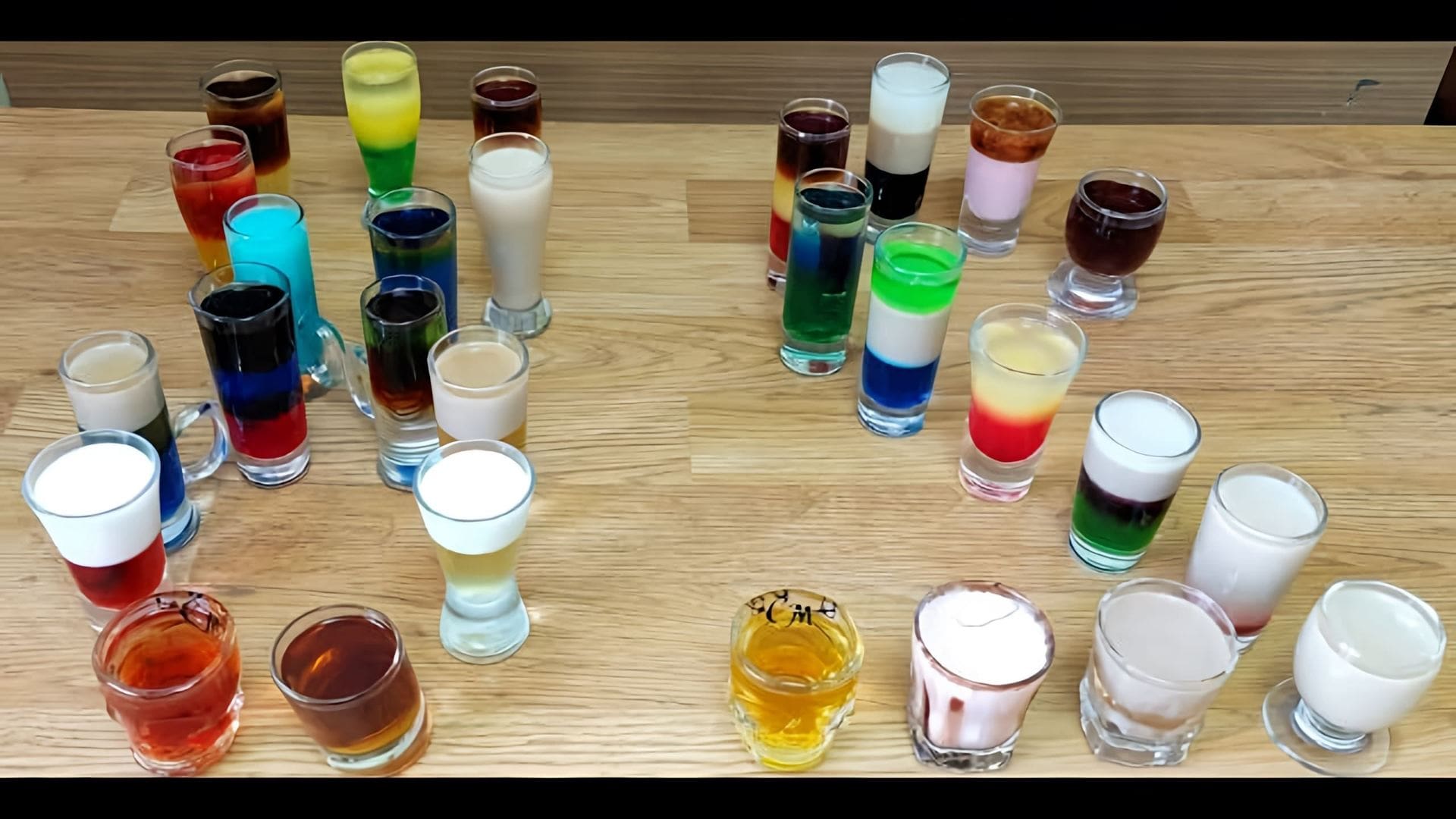 В данном видео демонстрируются различные коктейли, которые можно приготовить с использованием ликеров, водки, рома и текилы