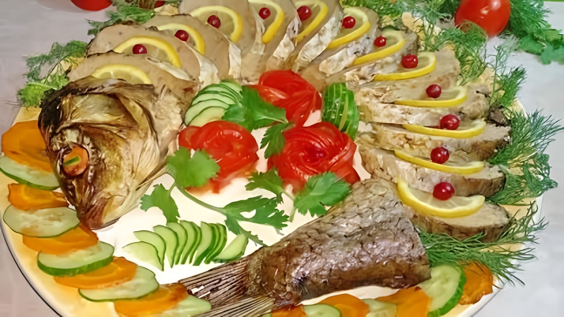 В этом видео демонстрируется процесс приготовления фаршированного карпа, который является популярным блюдом на праздничном столе