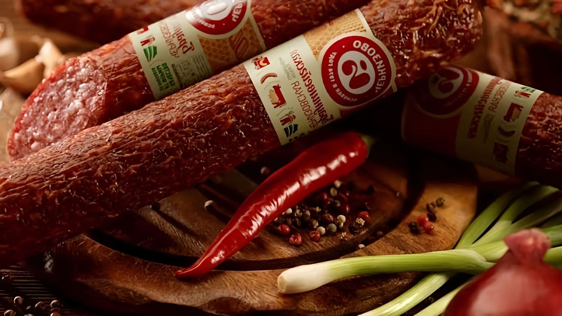 Видео рассказывает о технологии производства сырокопченых колбас
