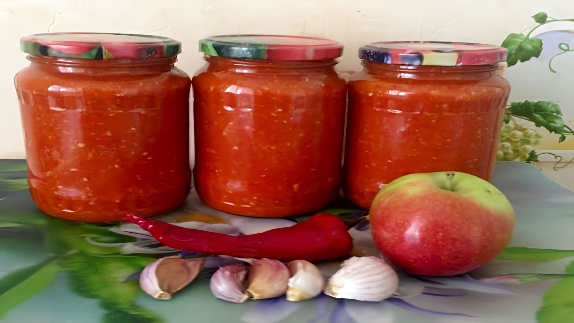 В этом видео демонстрируется процесс приготовления вкуснейшей аджики с яблоками на зиму