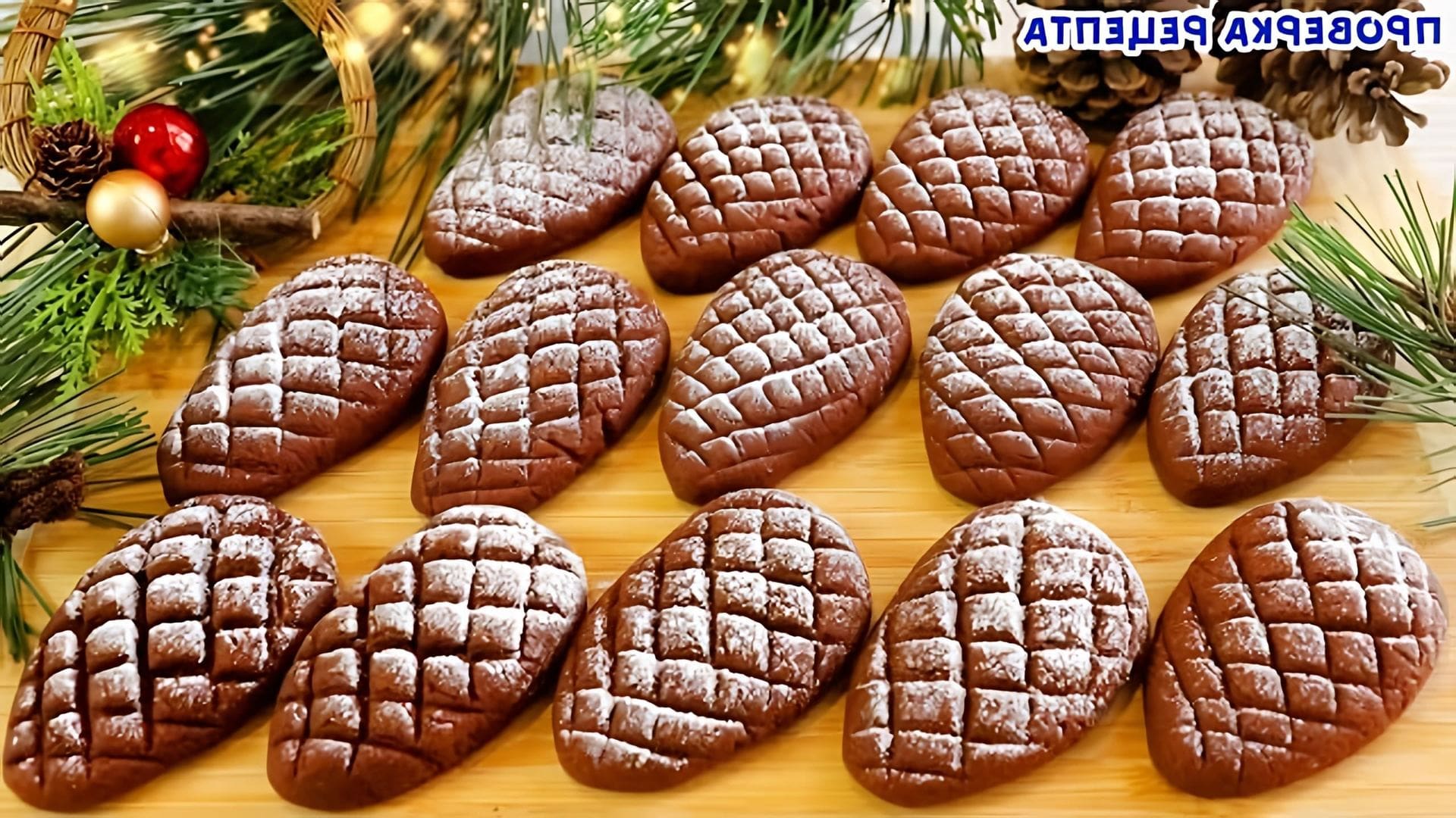 В этом видео демонстрируется рецепт приготовления новогоднего шоколадного печенья "Шишки"