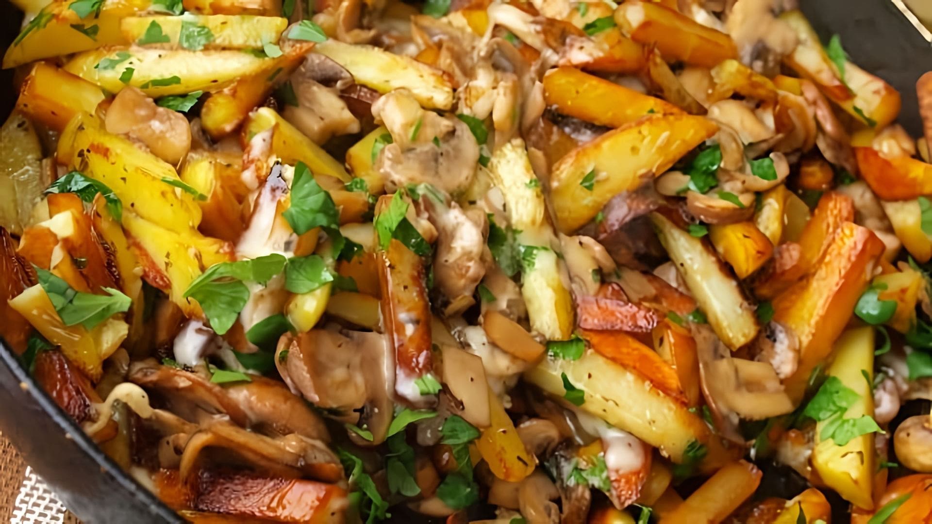 Жареная картошка с шампиньонами - это вкусное и простое блюдо, которое можно приготовить в домашних условиях