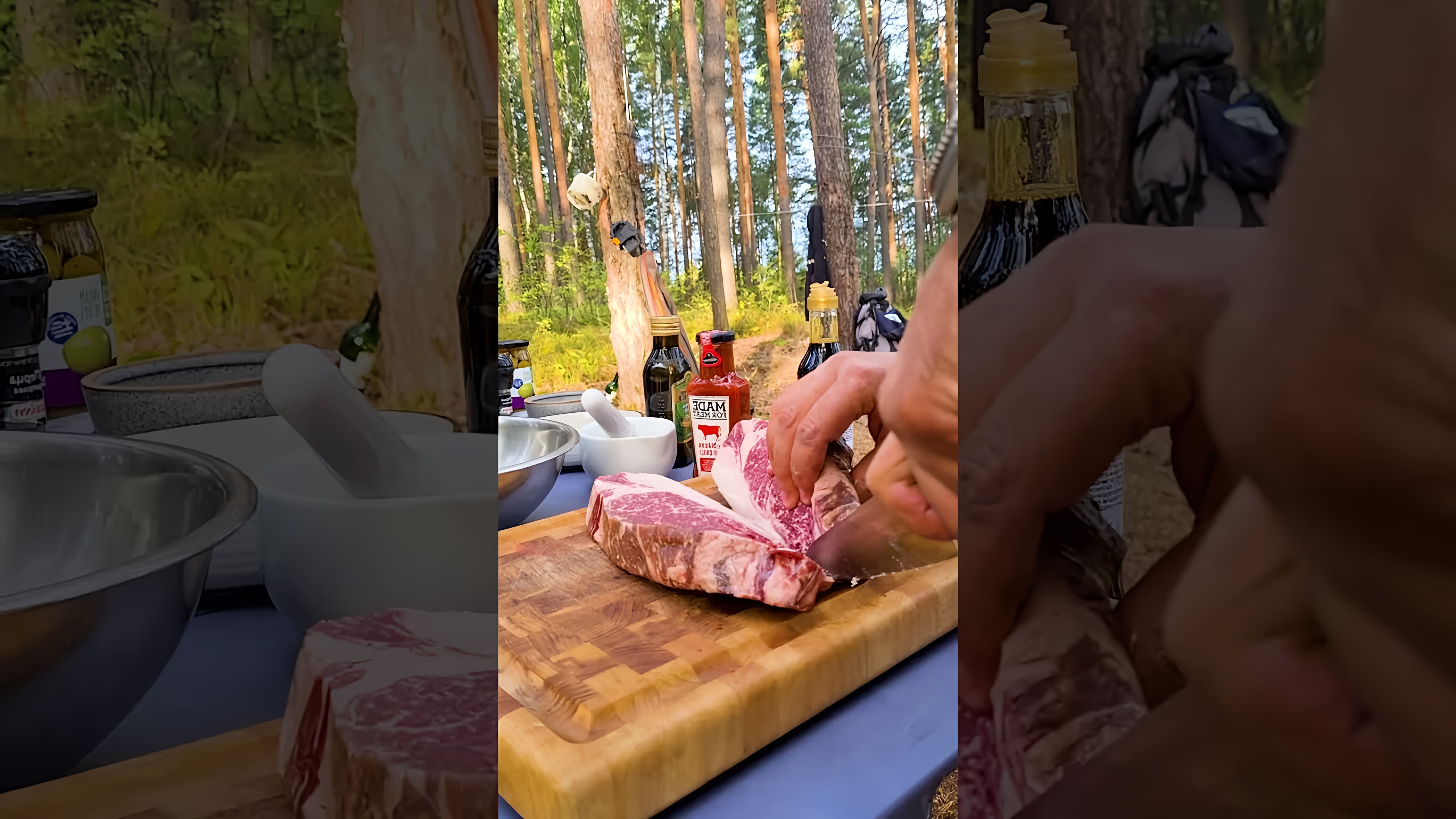 В этом видео-ролике вы увидите, как приготовить сочнейший стейк на костре в лесу