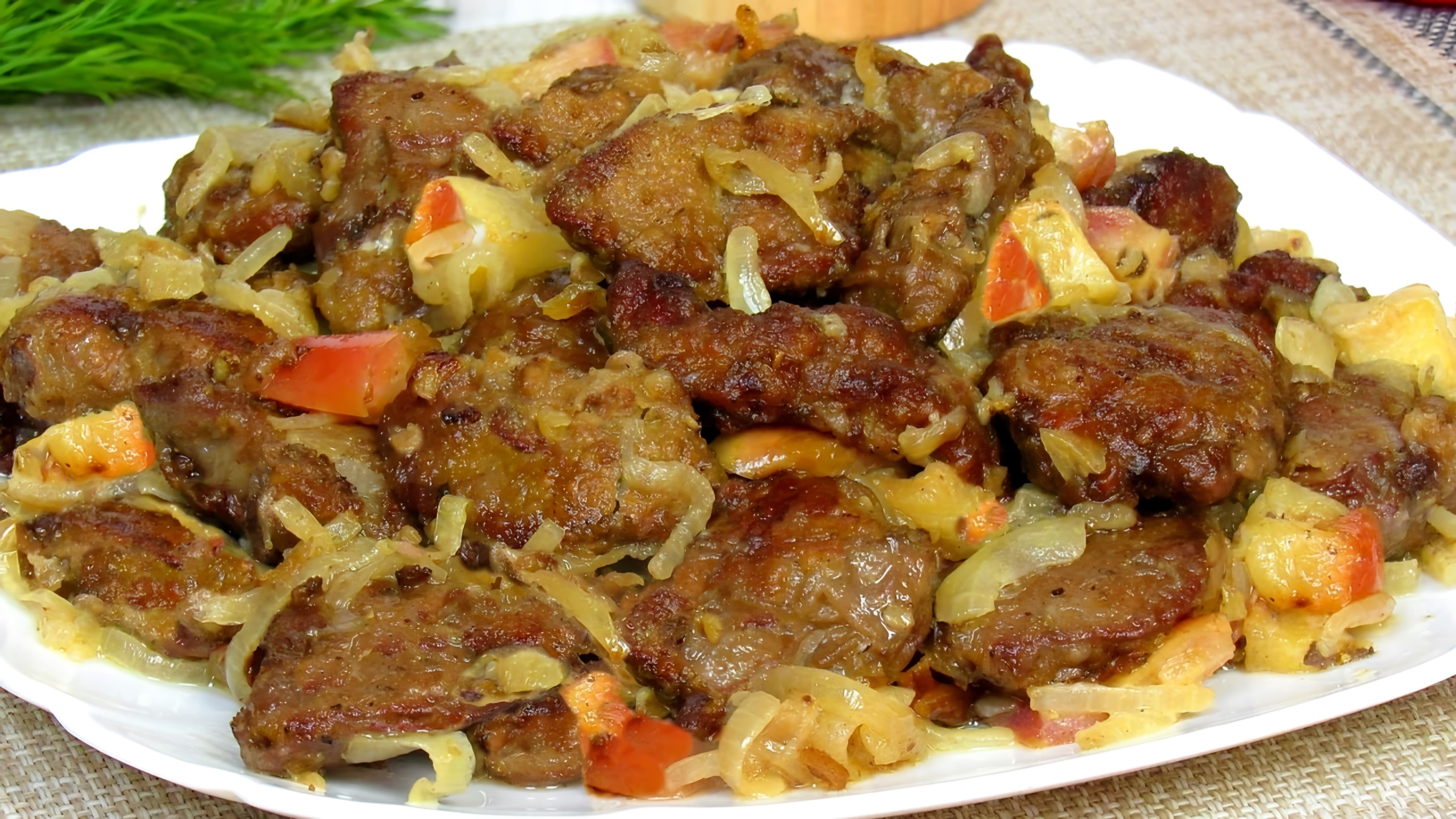 В этом видео демонстрируется рецепт приготовления вкусной и нежной куриной печени с яблоками и луком
