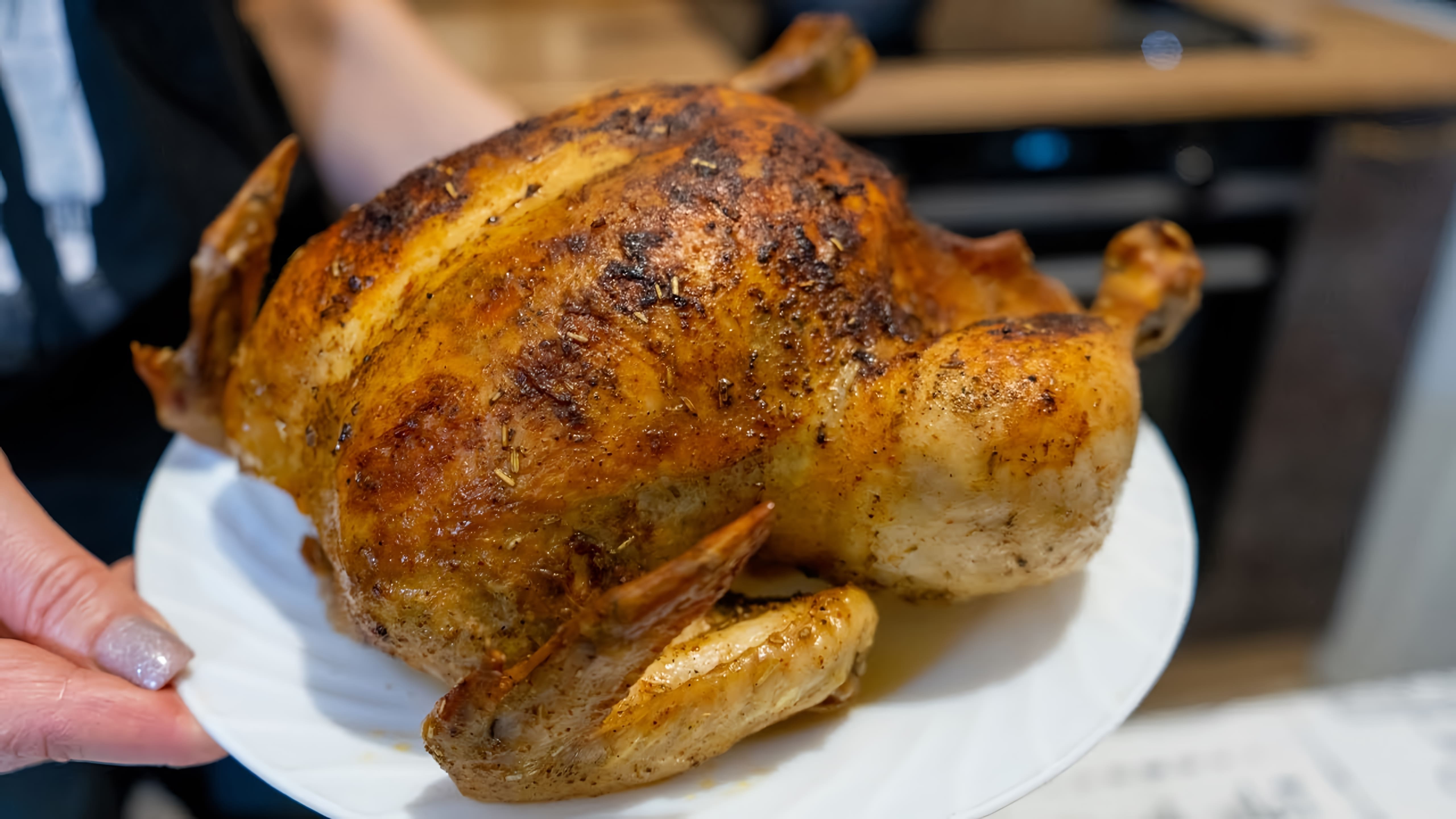 В этом видео демонстрируется рецепт приготовления сочной курицы целиком в духовке