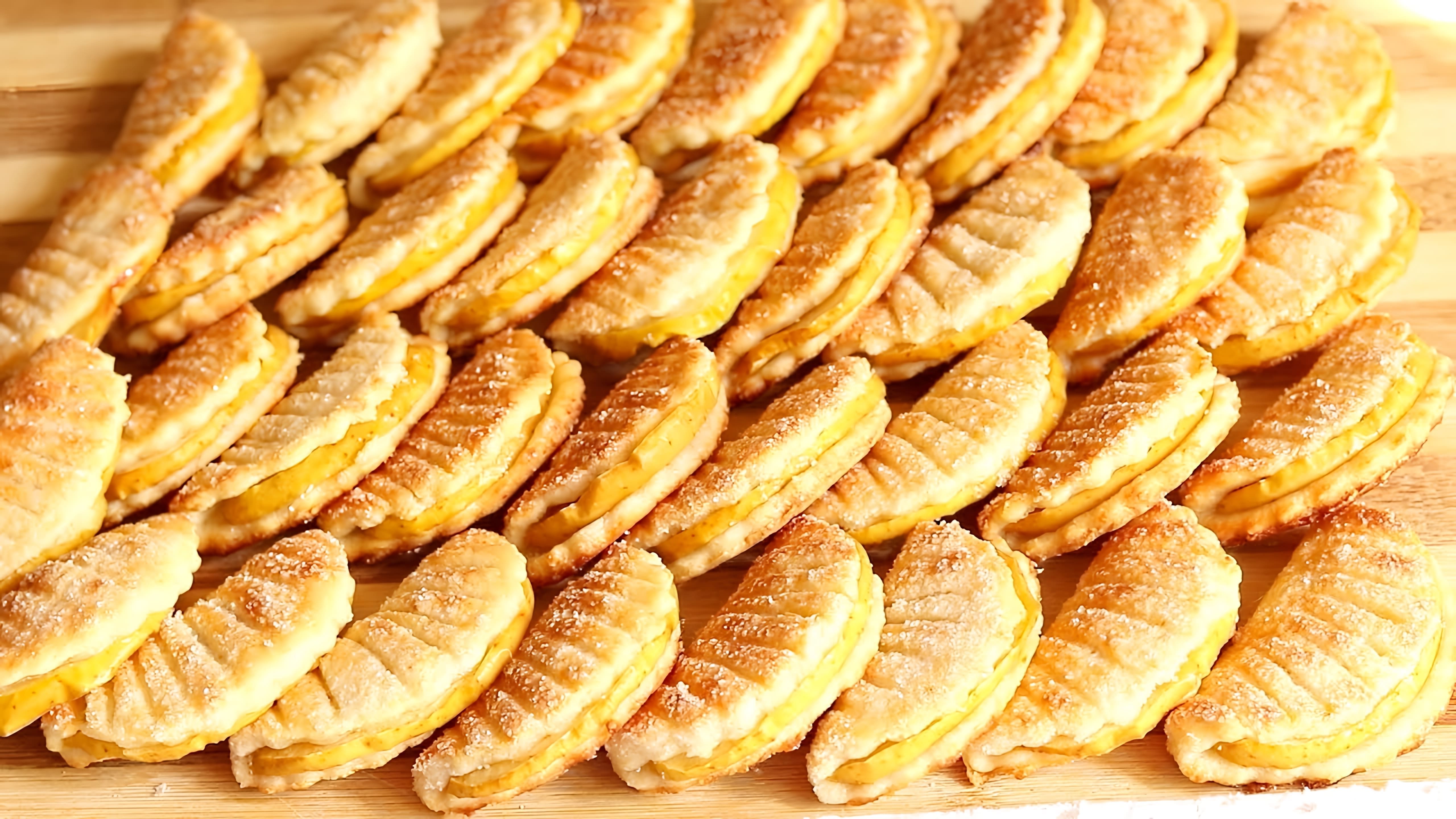 В этом видео демонстрируется рецепт приготовления творожного печенья с яблочной начинкой