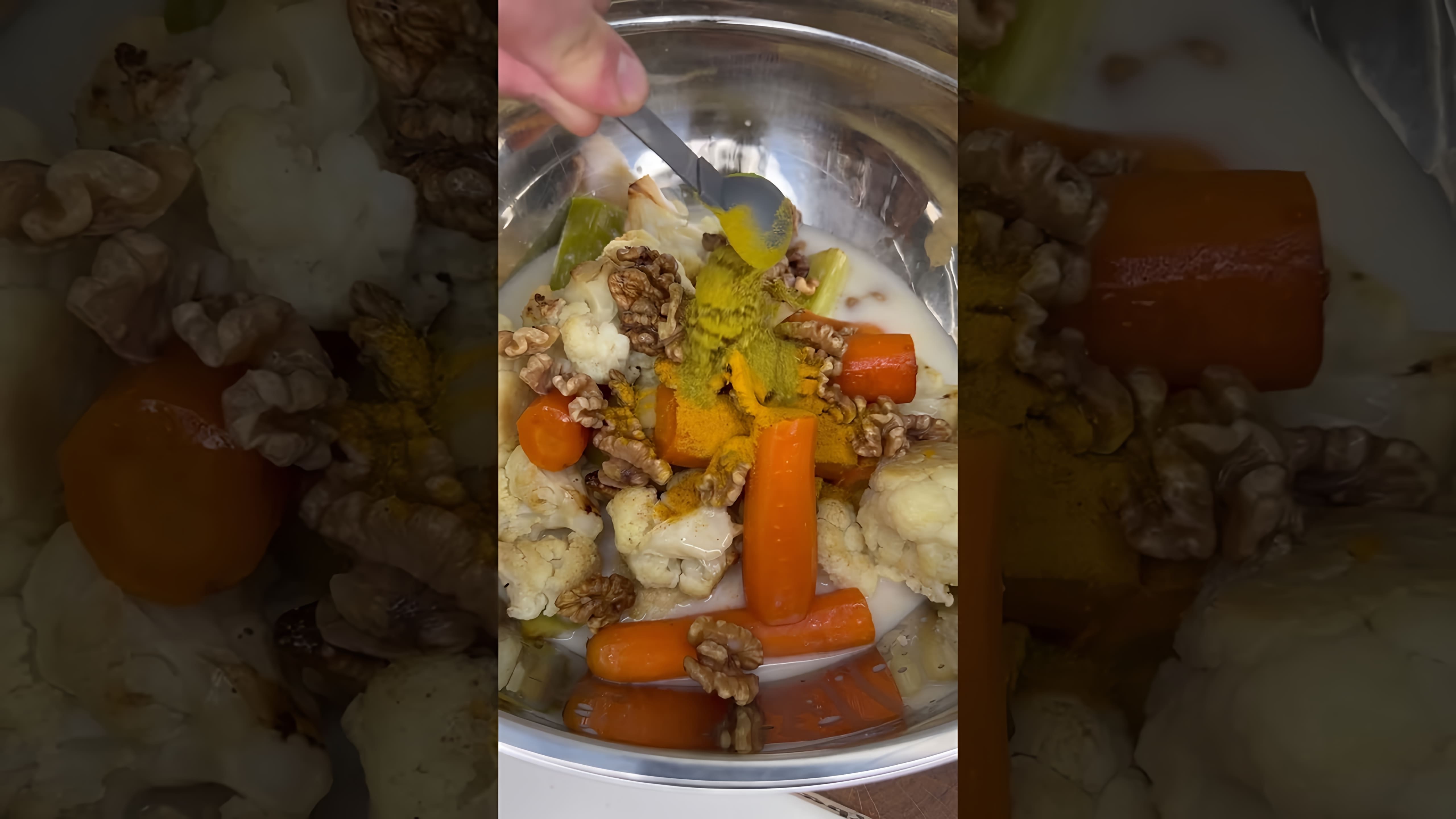 В этом видео демонстрируется рецепт постного крем-супа из цветной капусты, моркови и лука-порея
