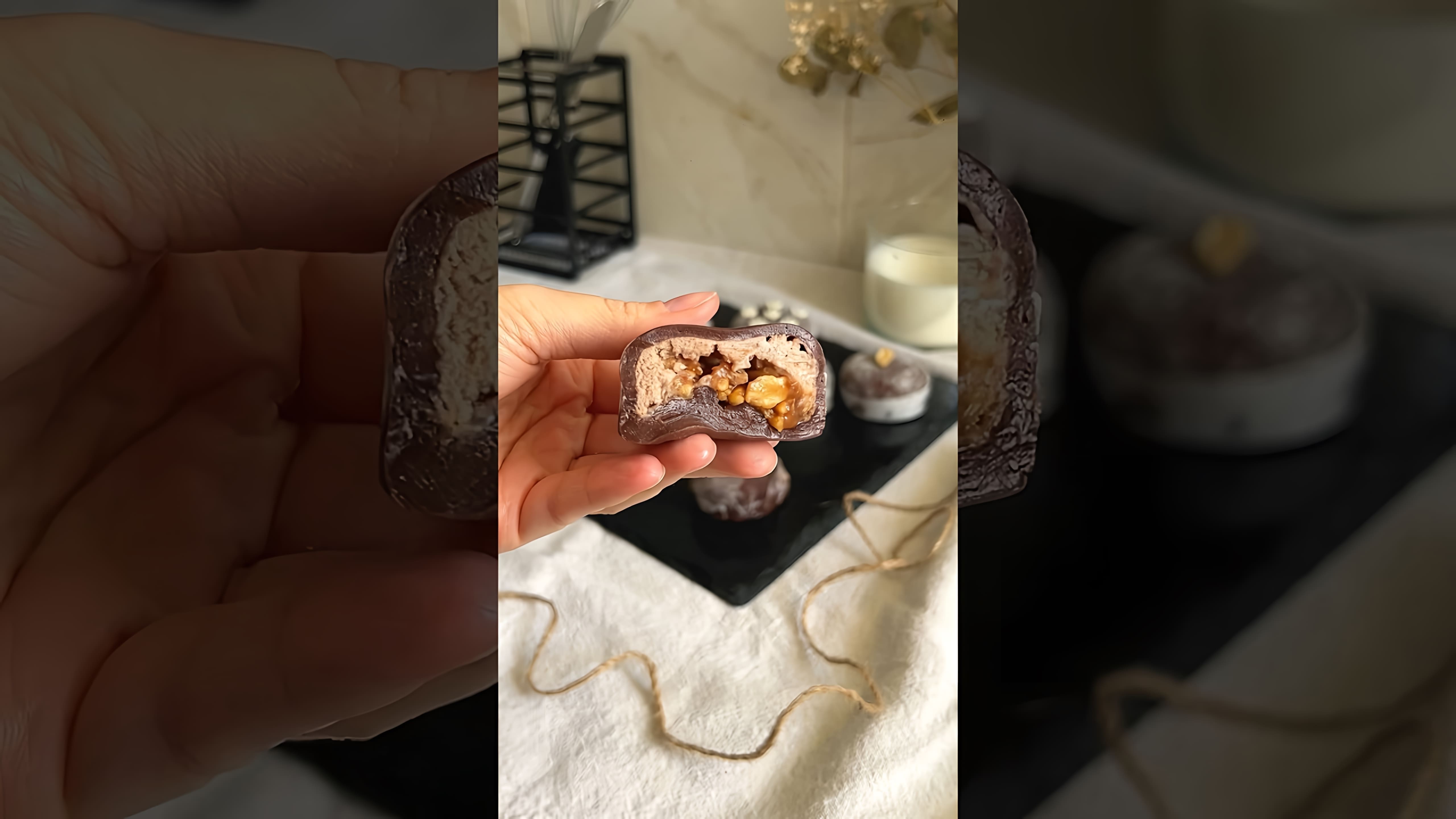 В этом видео демонстрируется рецепт приготовления моти со вкусом Сникерс без использования микроволновки и заморозки начинки