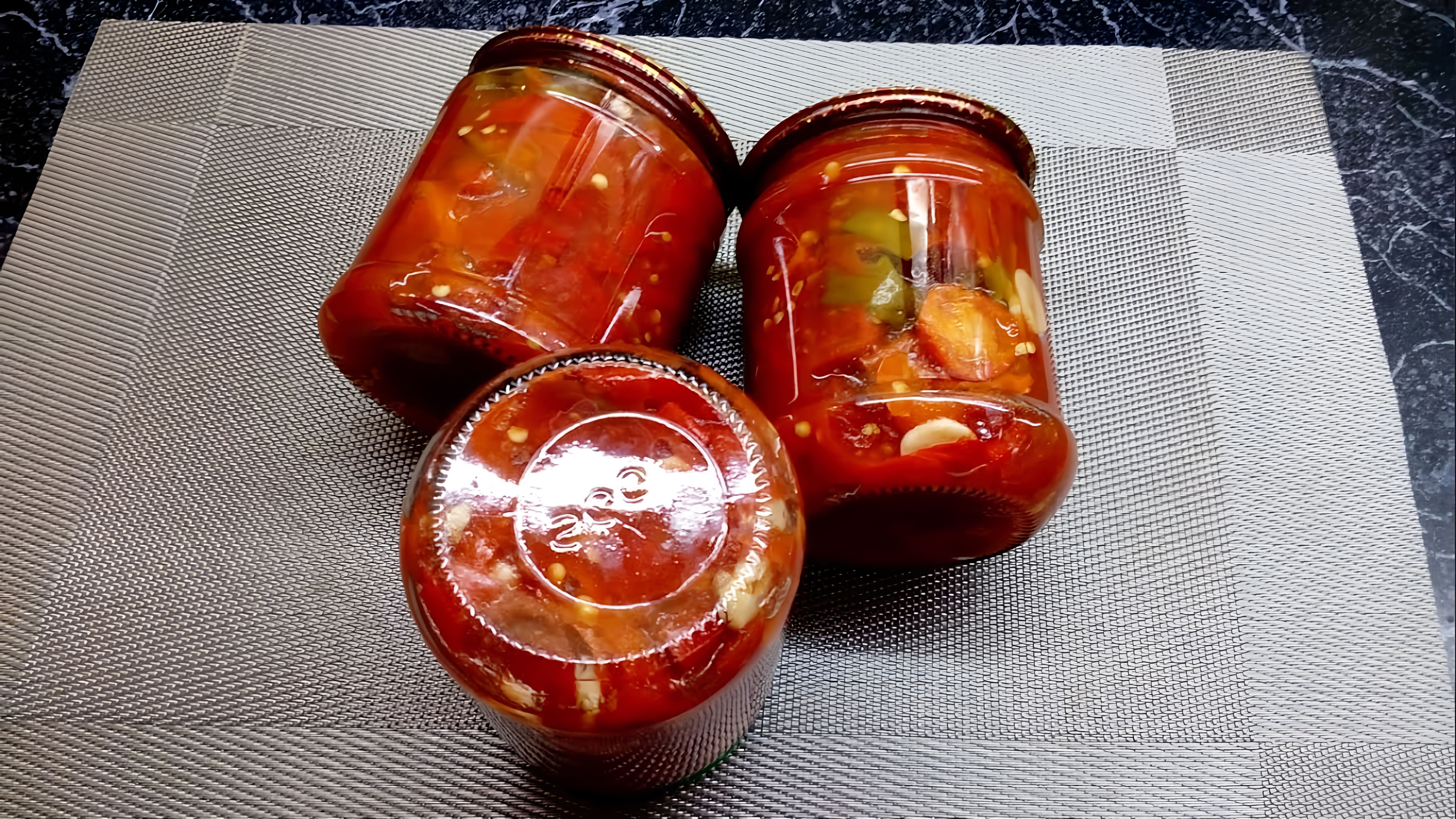 Видео посвящено приготовлению маринованных острых перцев в томатном соусе для консервирования