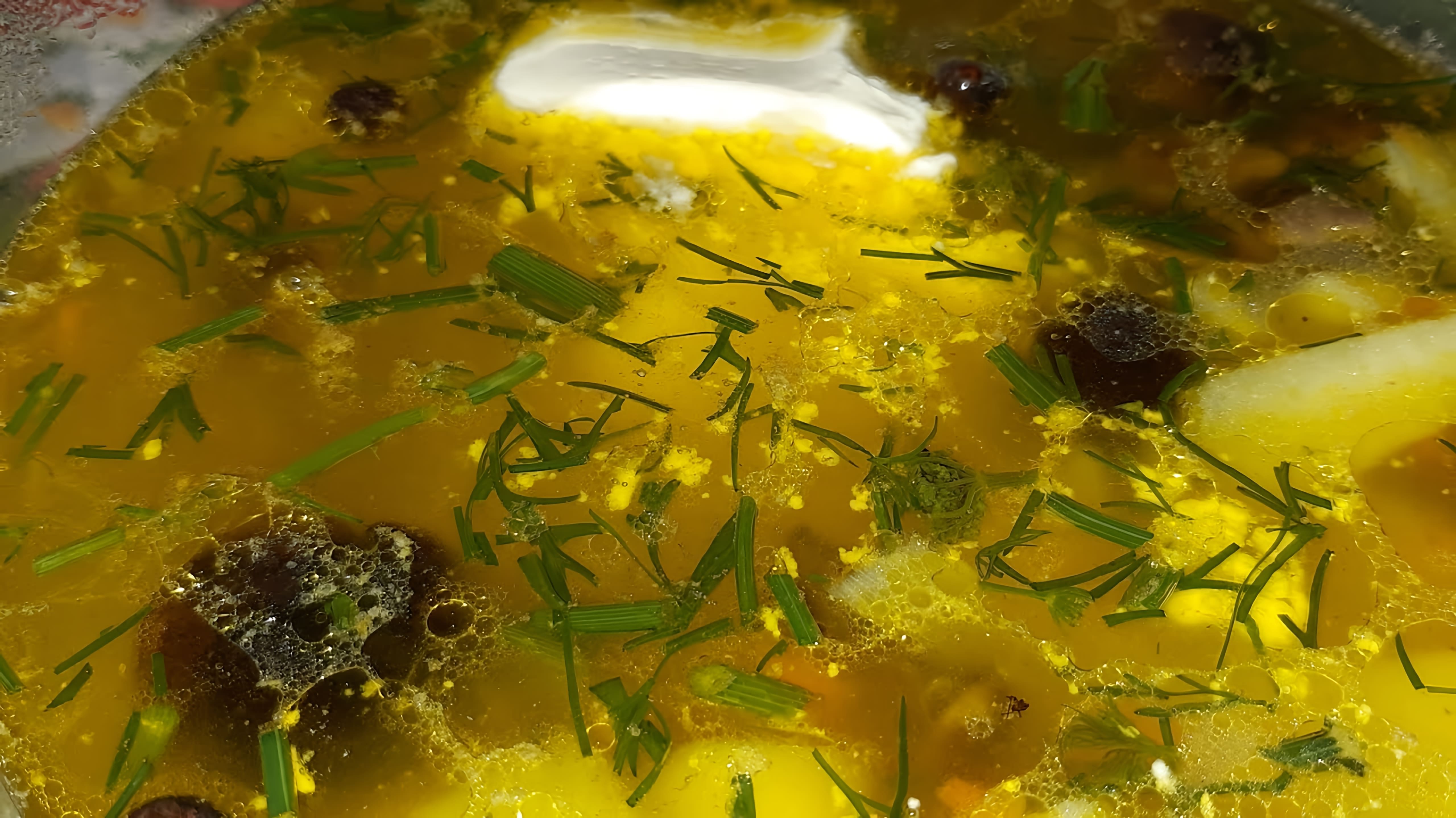 В этом видео демонстрируется процесс приготовления простого супа с опятами