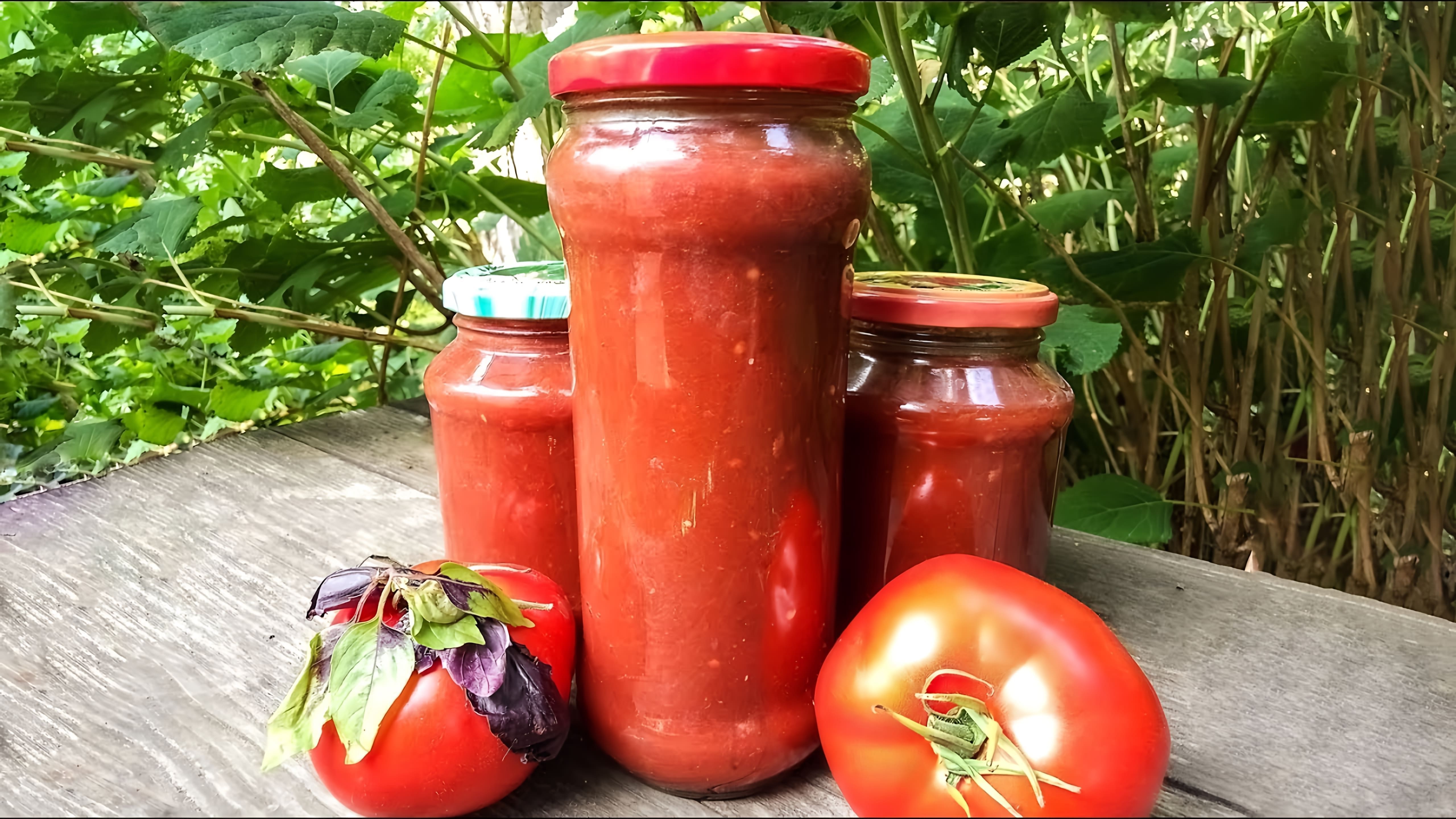 В этом видео демонстрируется процесс приготовления томатного соуса с базиликом на зиму