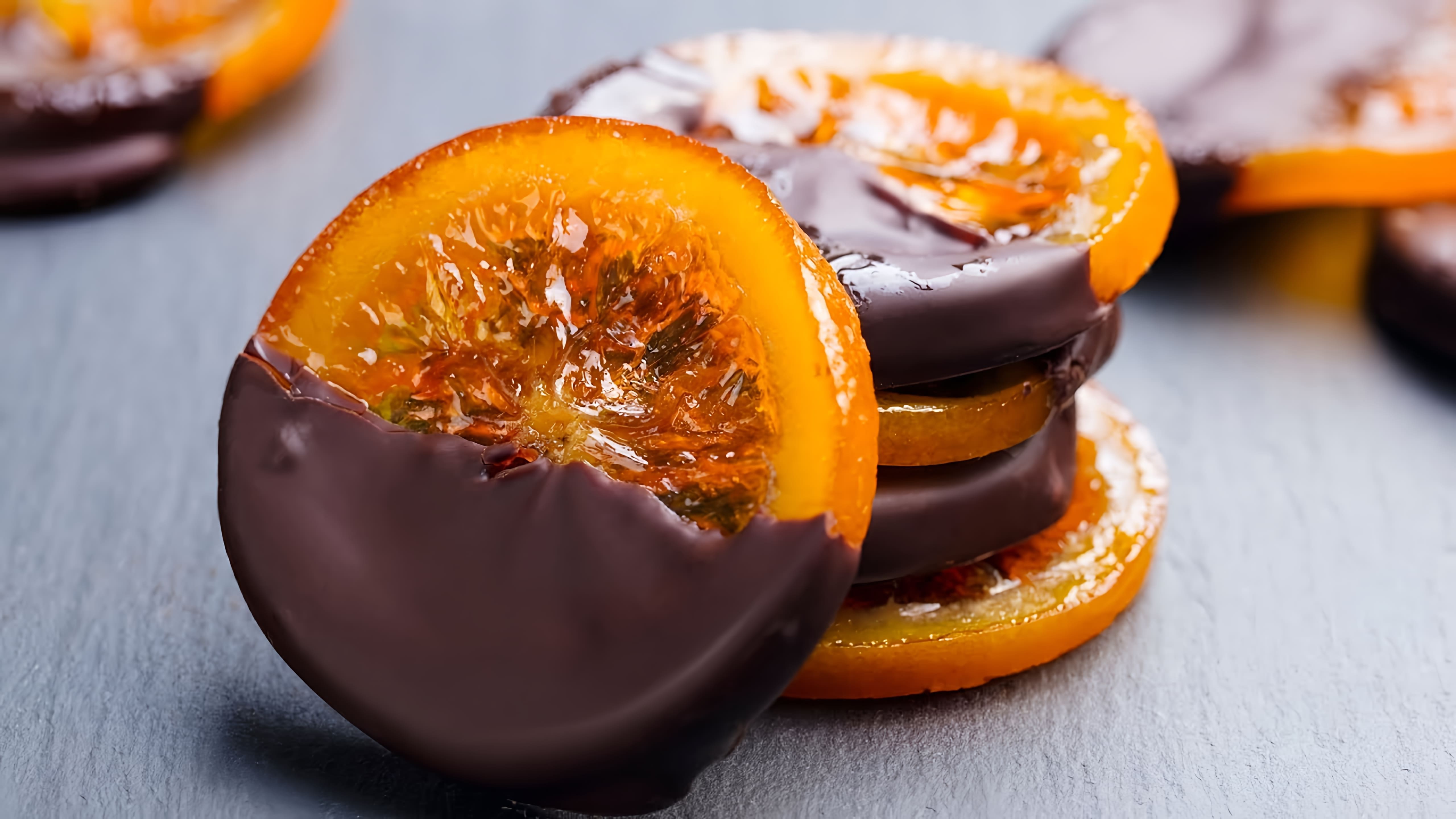 В этом видео демонстрируется процесс приготовления апельсинов в шоколаде