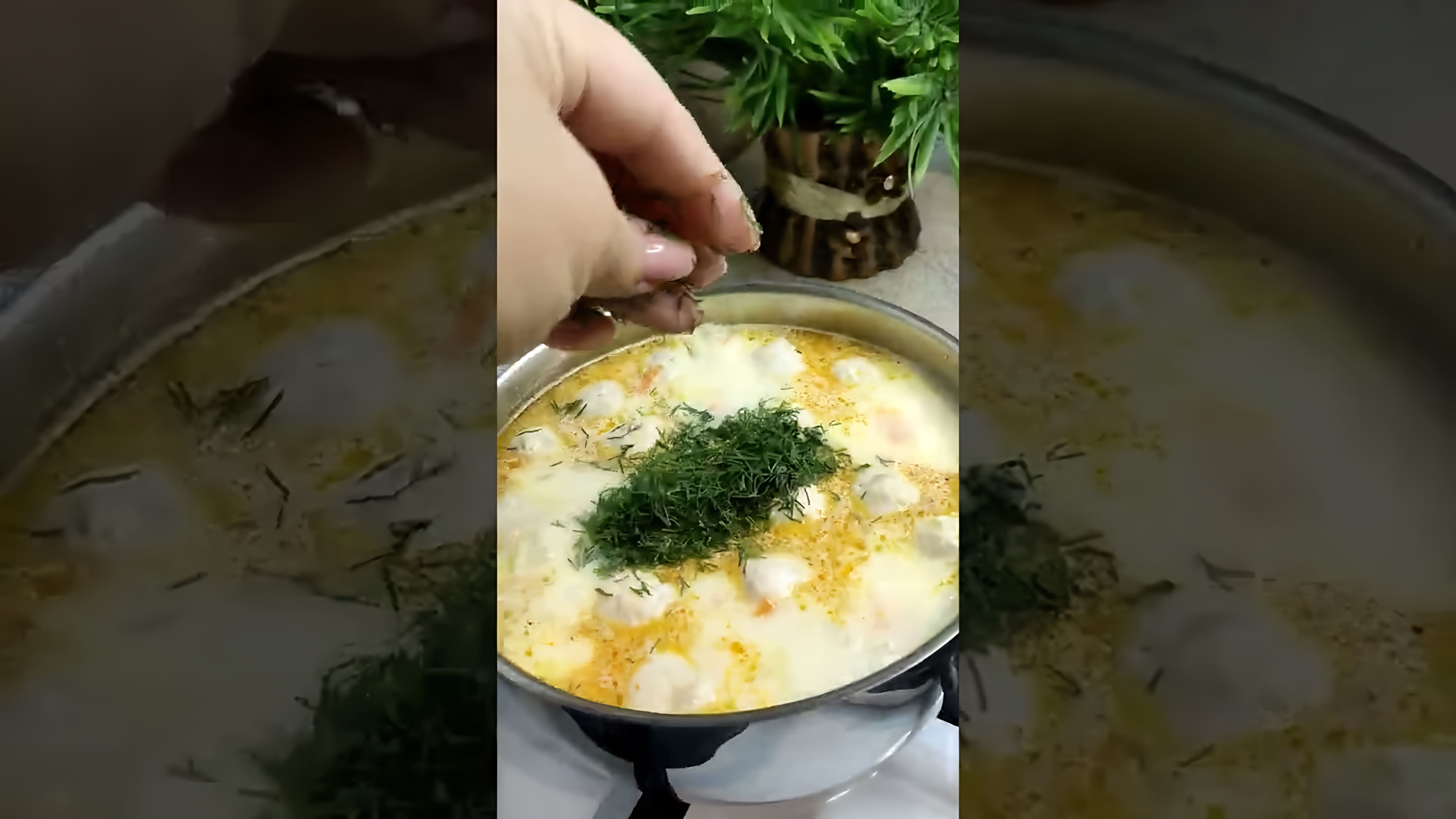 В этом видео демонстрируется процесс приготовления сливочно-сырного супа с фрикадельками