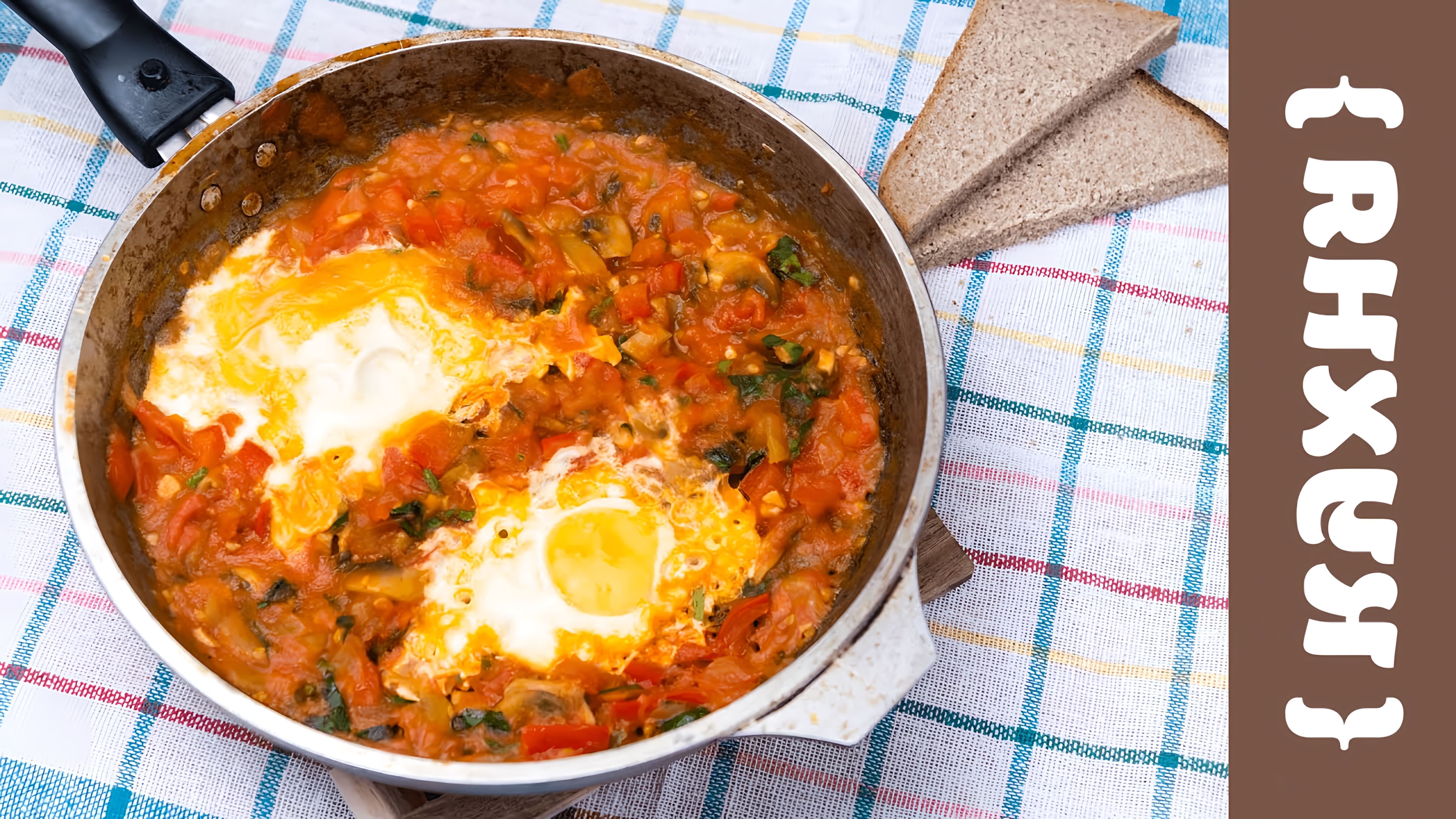 В этом видео демонстрируется процесс приготовления шакшуки - израильского завтрака, который представляет собой густой томатный соус с яйцами