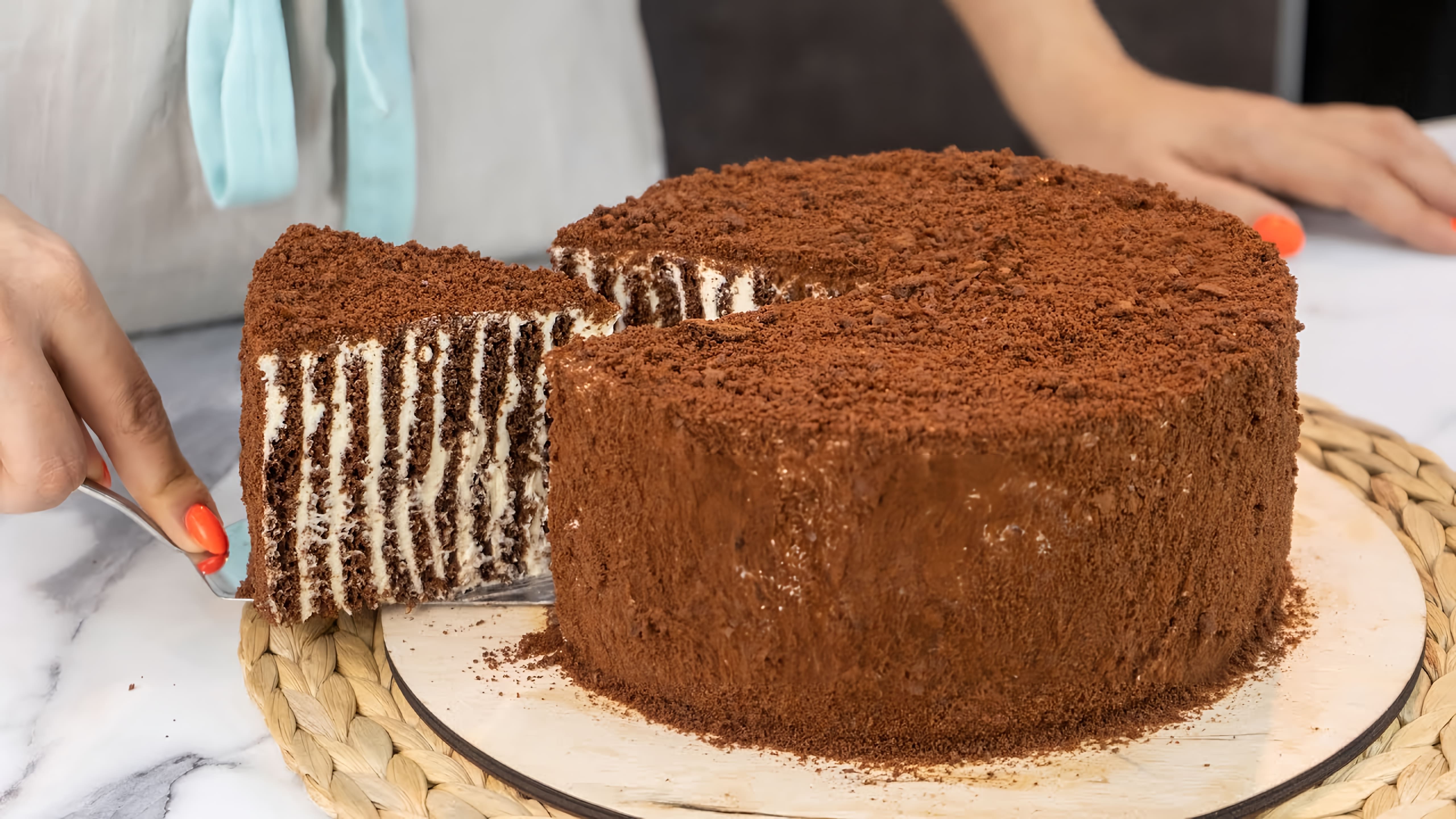 В этом видео демонстрируется процесс приготовления шоколадного торта "Спартак"