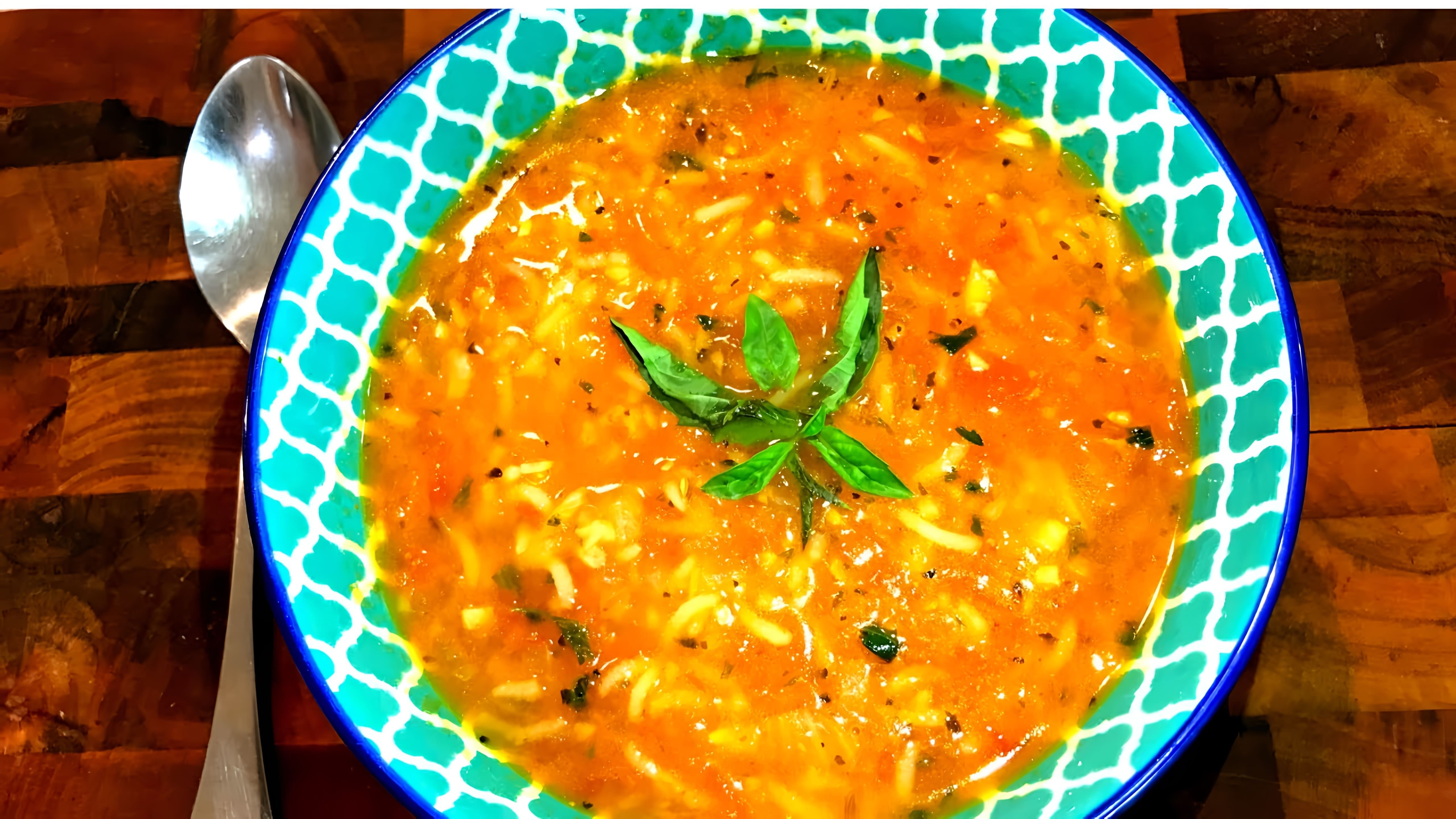 В этом видео демонстрируется рецепт быстрого томатного супа с рисом