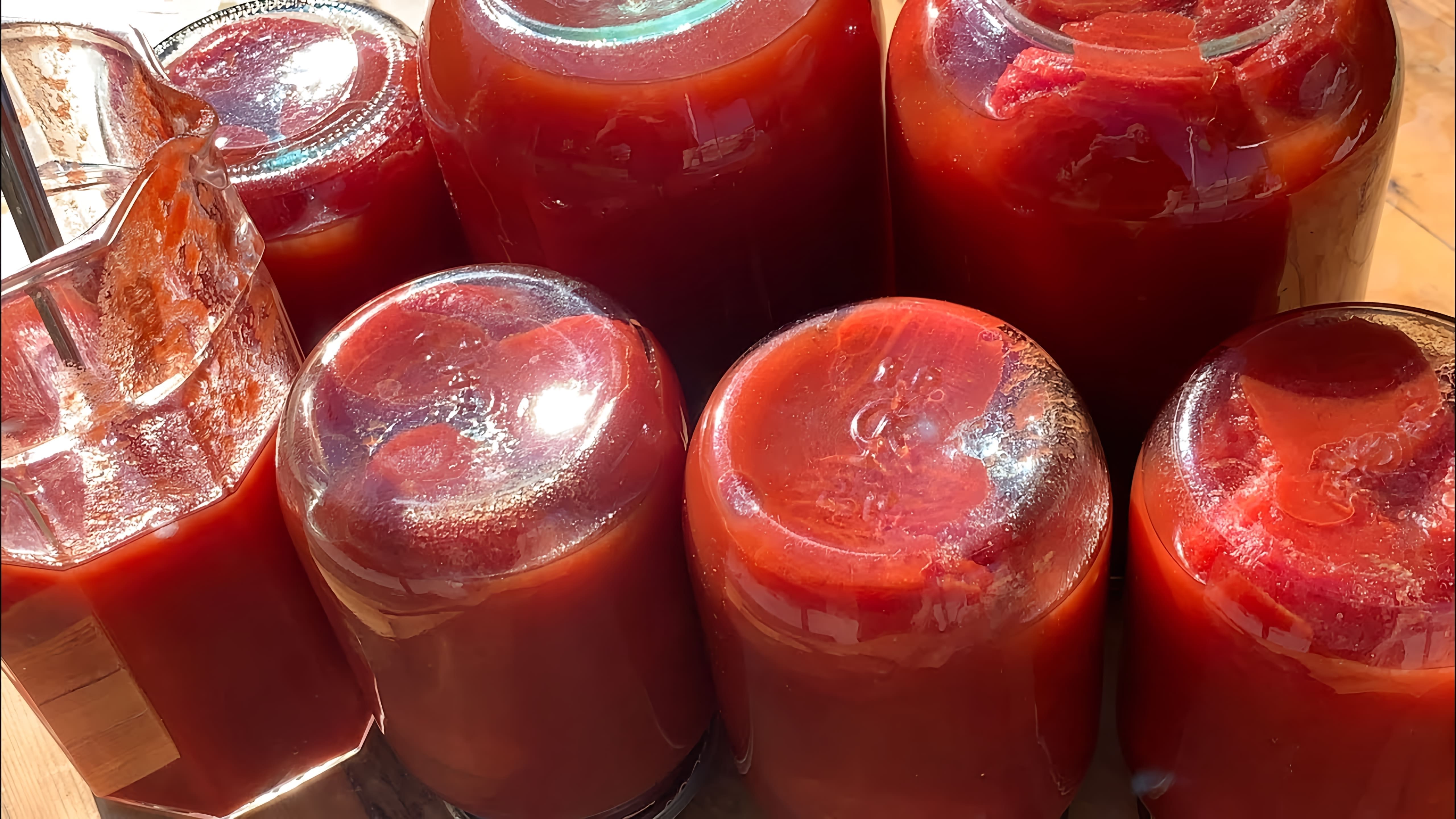 В этом видео демонстрируется процесс приготовления помидоров в собственном соку