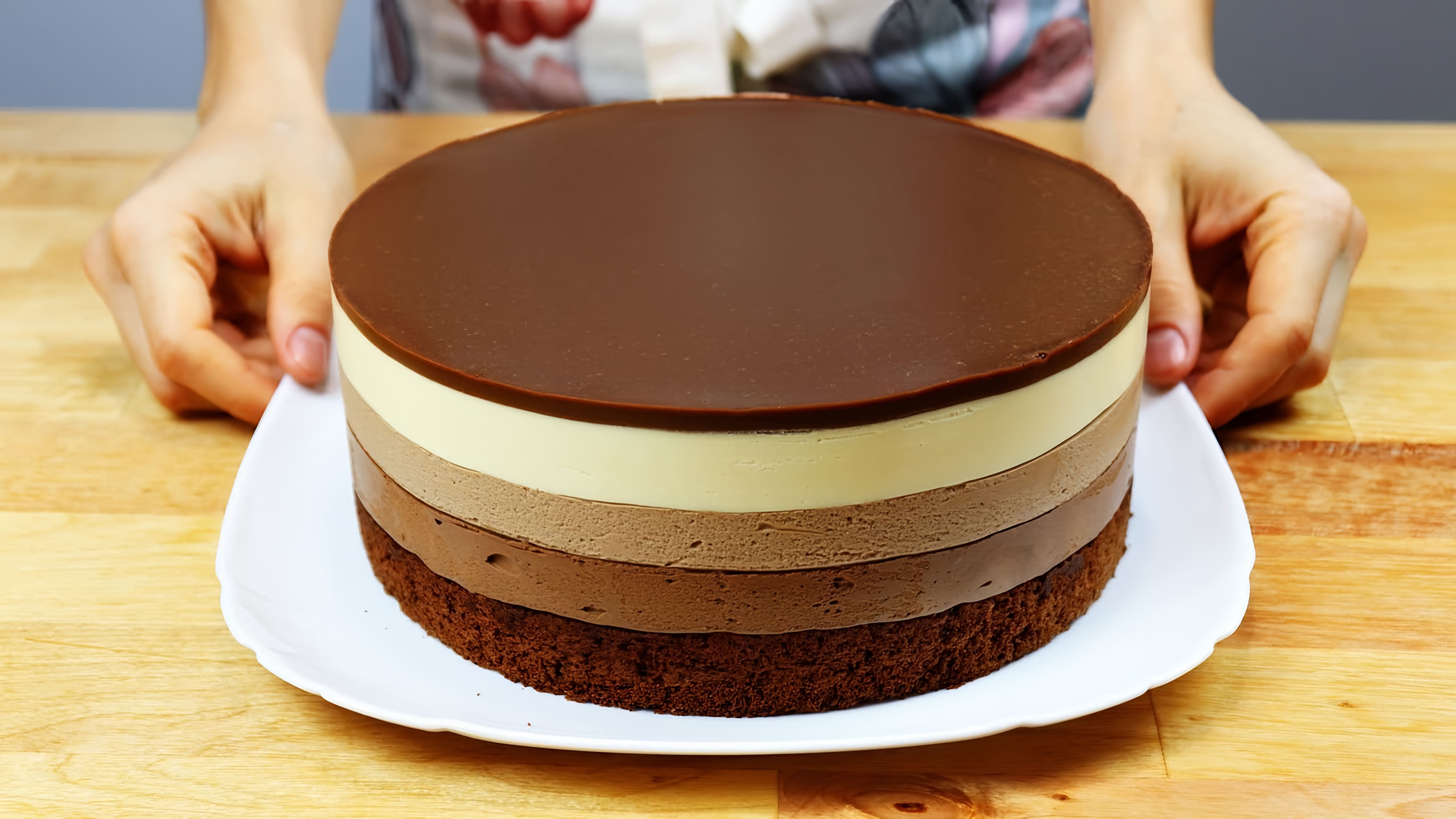 В этом видео демонстрируется процесс приготовления торта "Три Шоколада"