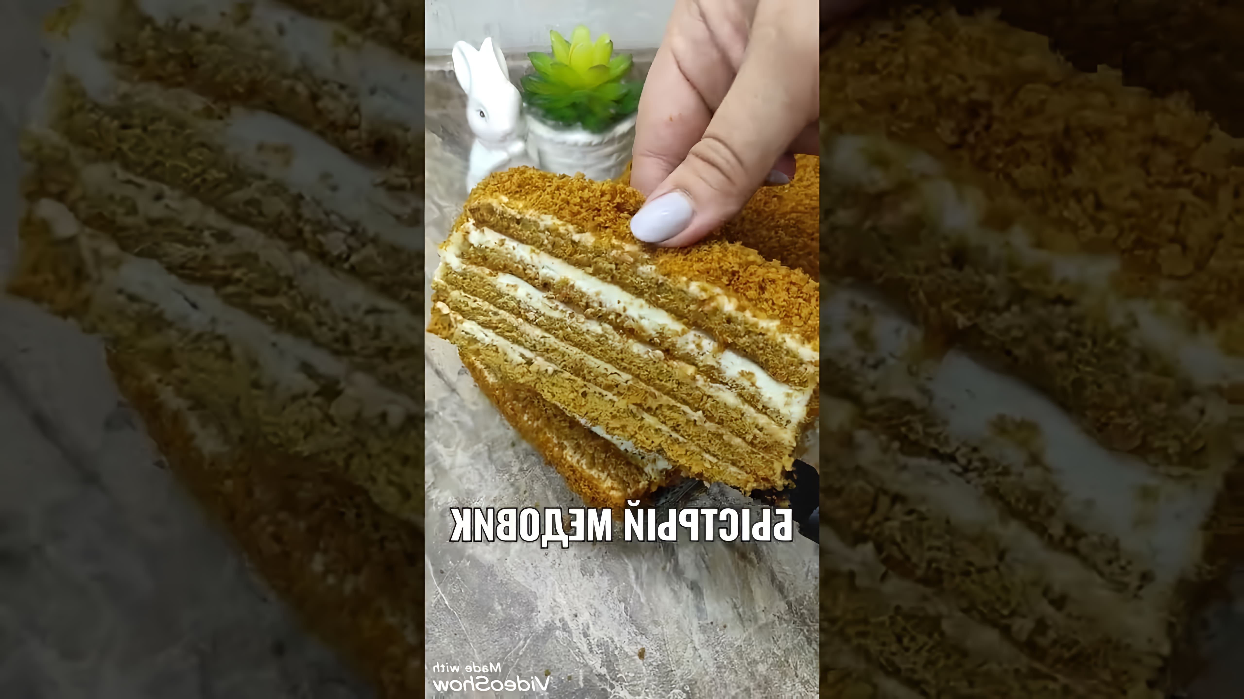 В этом видео демонстрируется быстрый и простой рецепт торта медовик без раскатки коржей