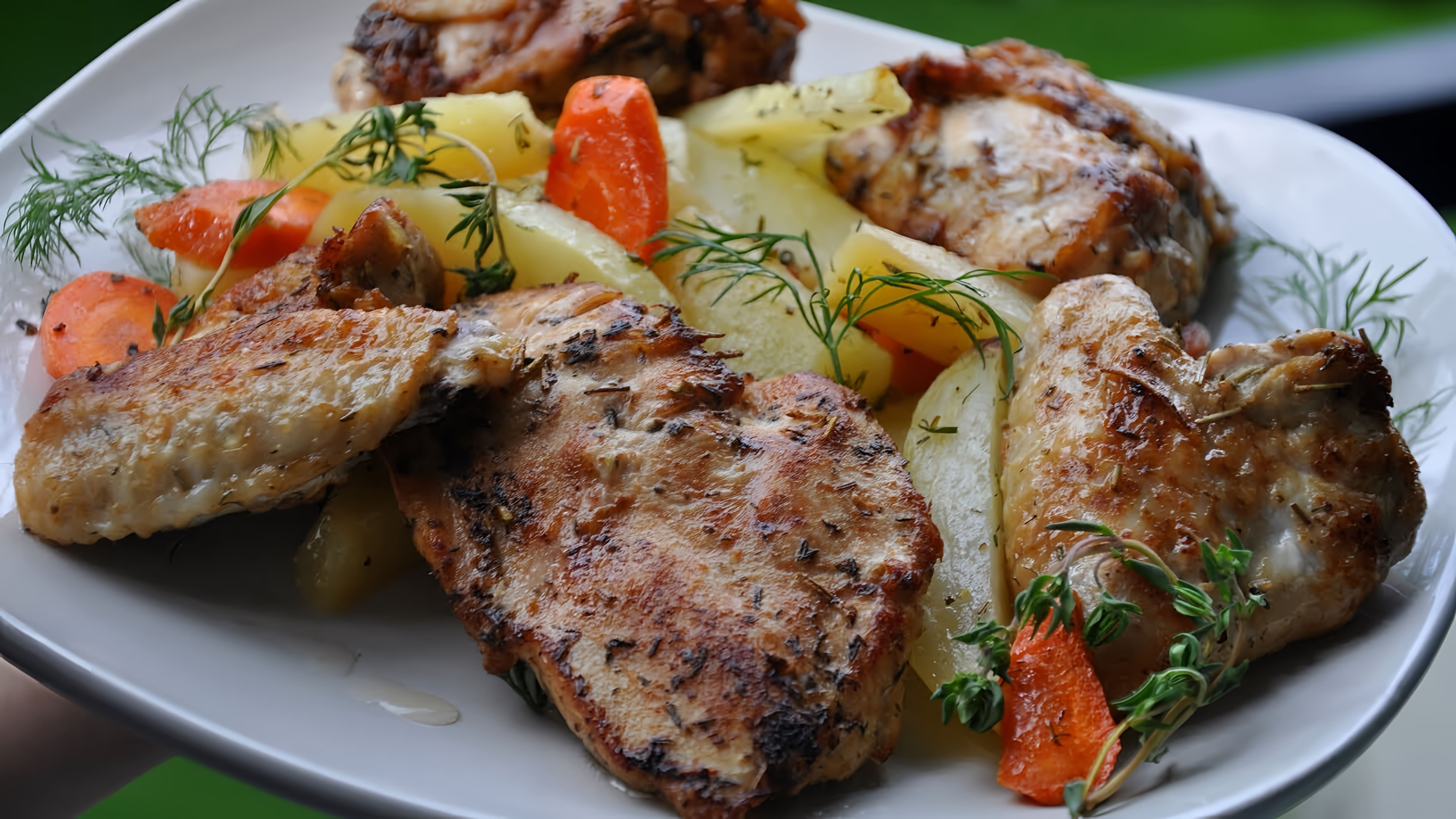 В этом видео демонстрируется рецепт приготовления курицы с картошкой и овощами в духовке на праздничный стол