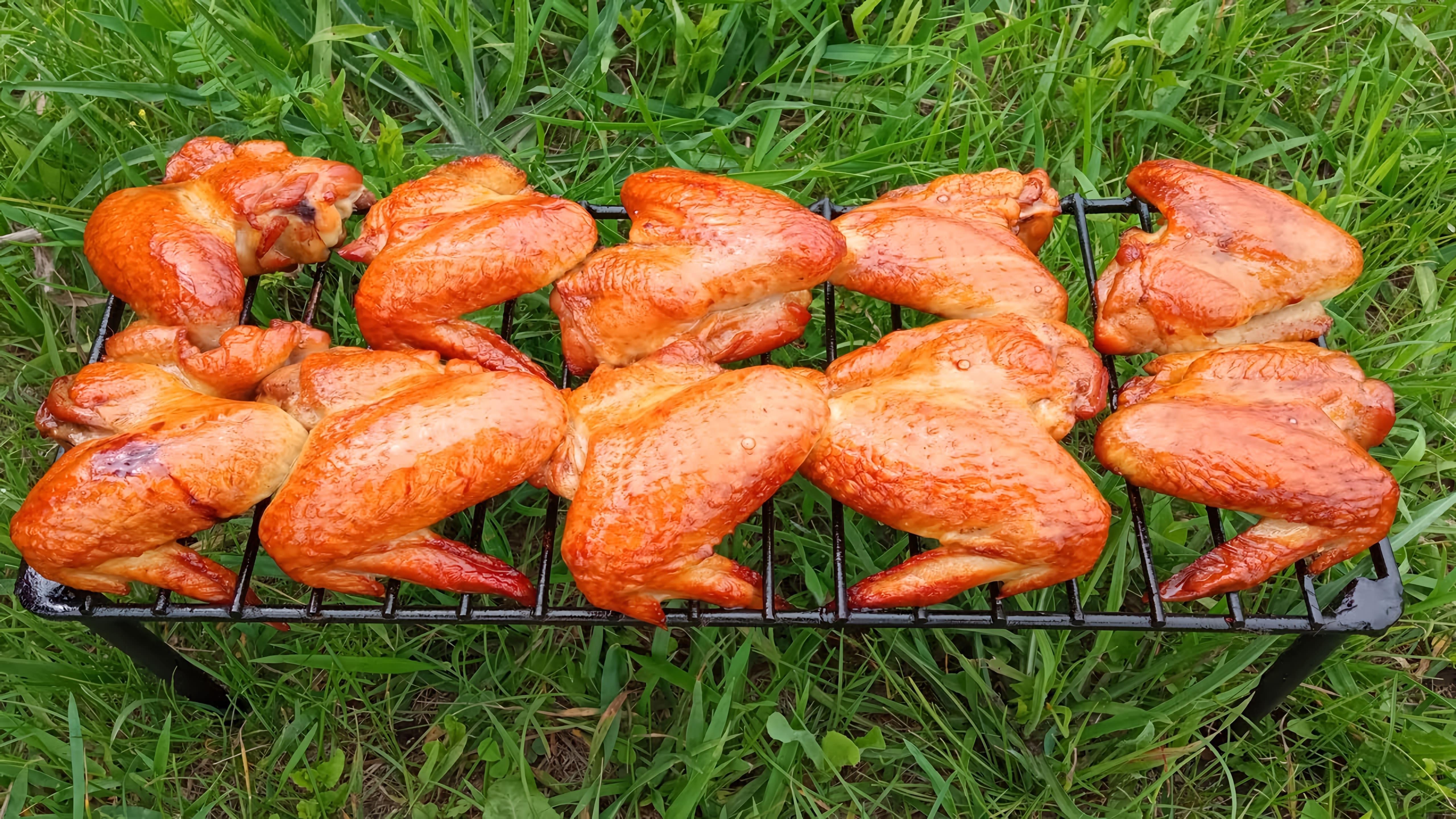 В этом видео демонстрируется процесс подготовки куриных крылышек к горячему копчению