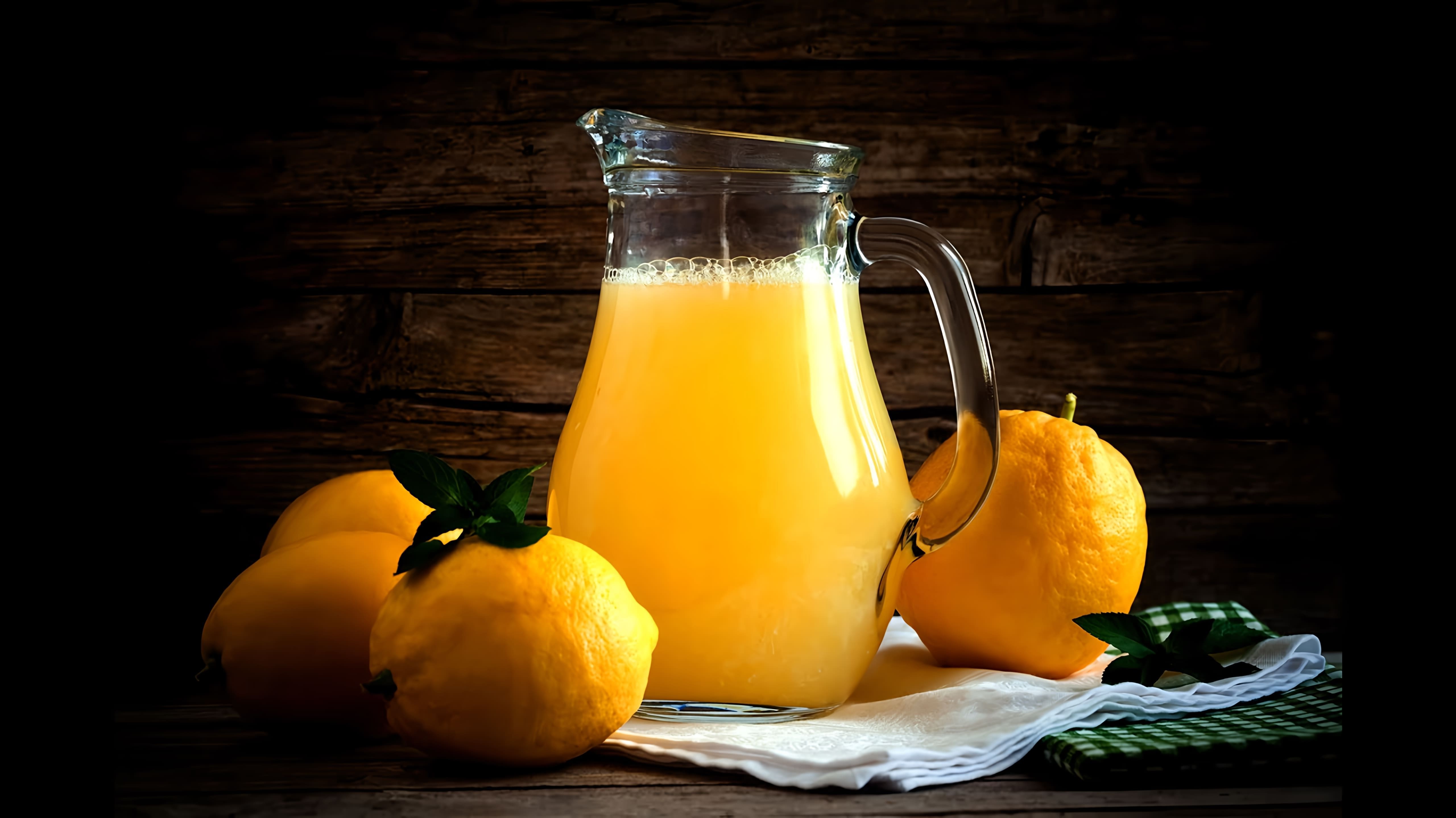 В этом видео демонстрируется рецепт приготовления лимонада из лимона и апельсина в домашних условиях