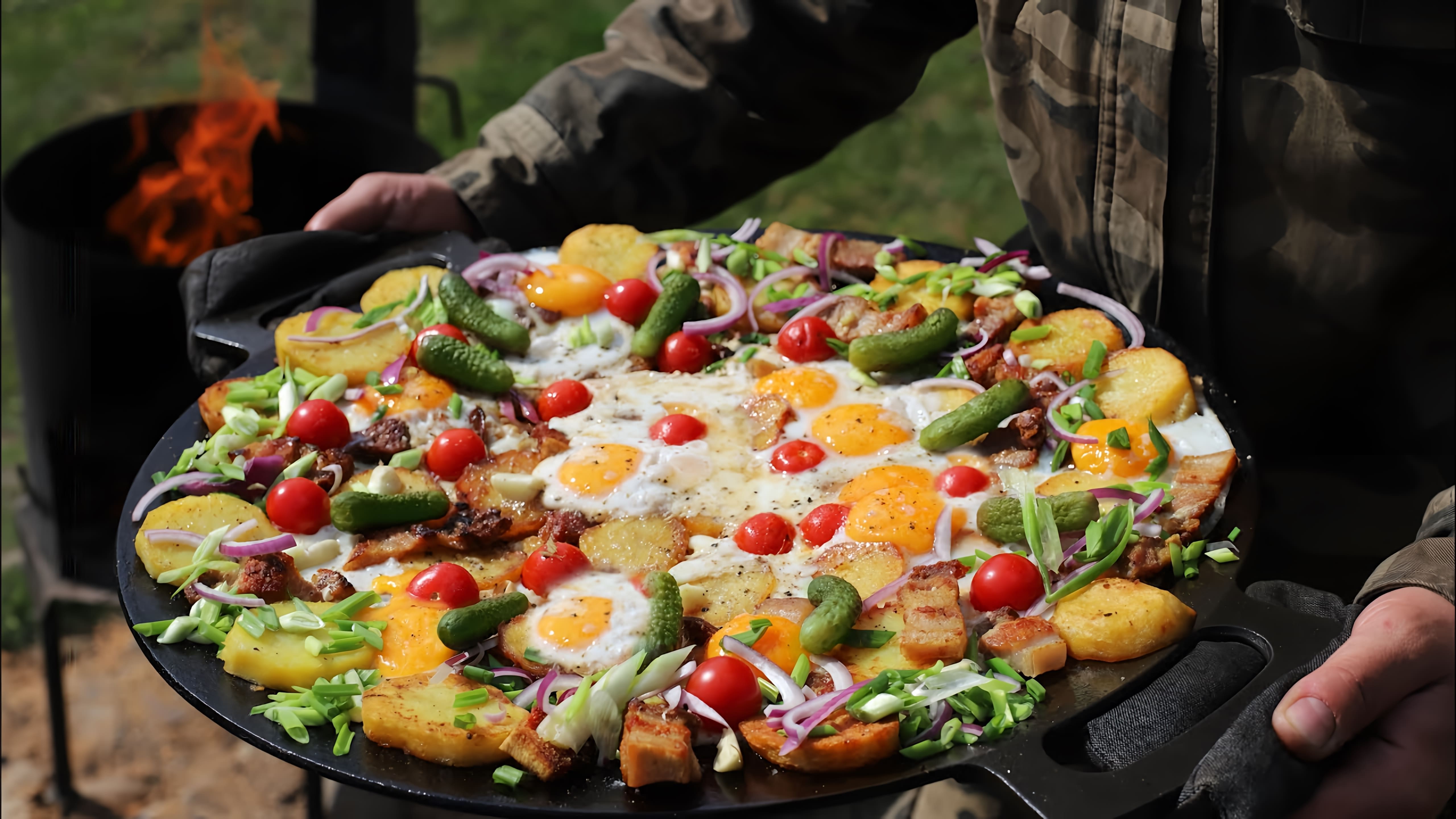 В этом видео демонстрируется процесс приготовления деревенского завтрака на садже