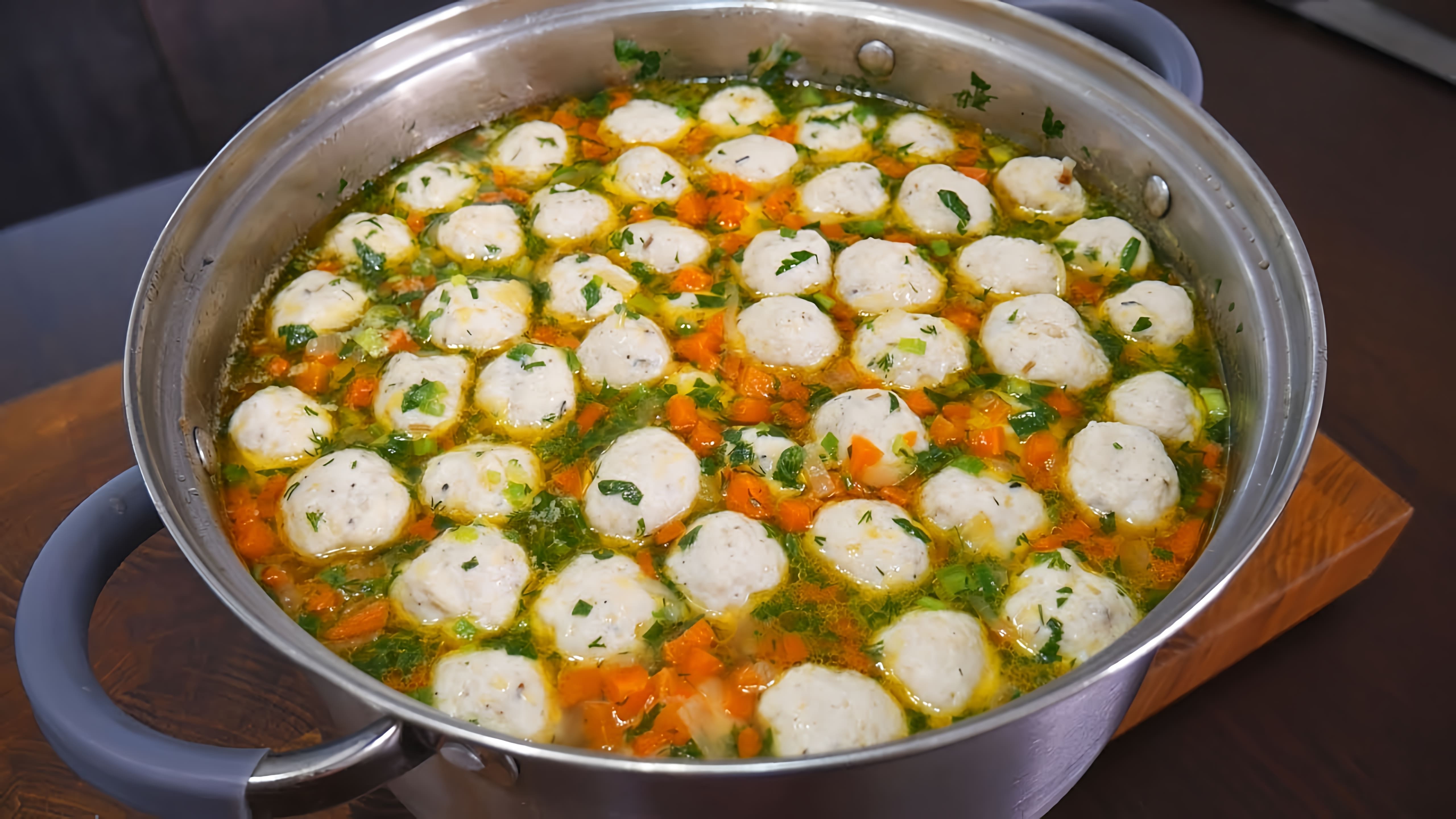 В этом видео демонстрируется рецепт куриного супа с фрикадельками и лапшой