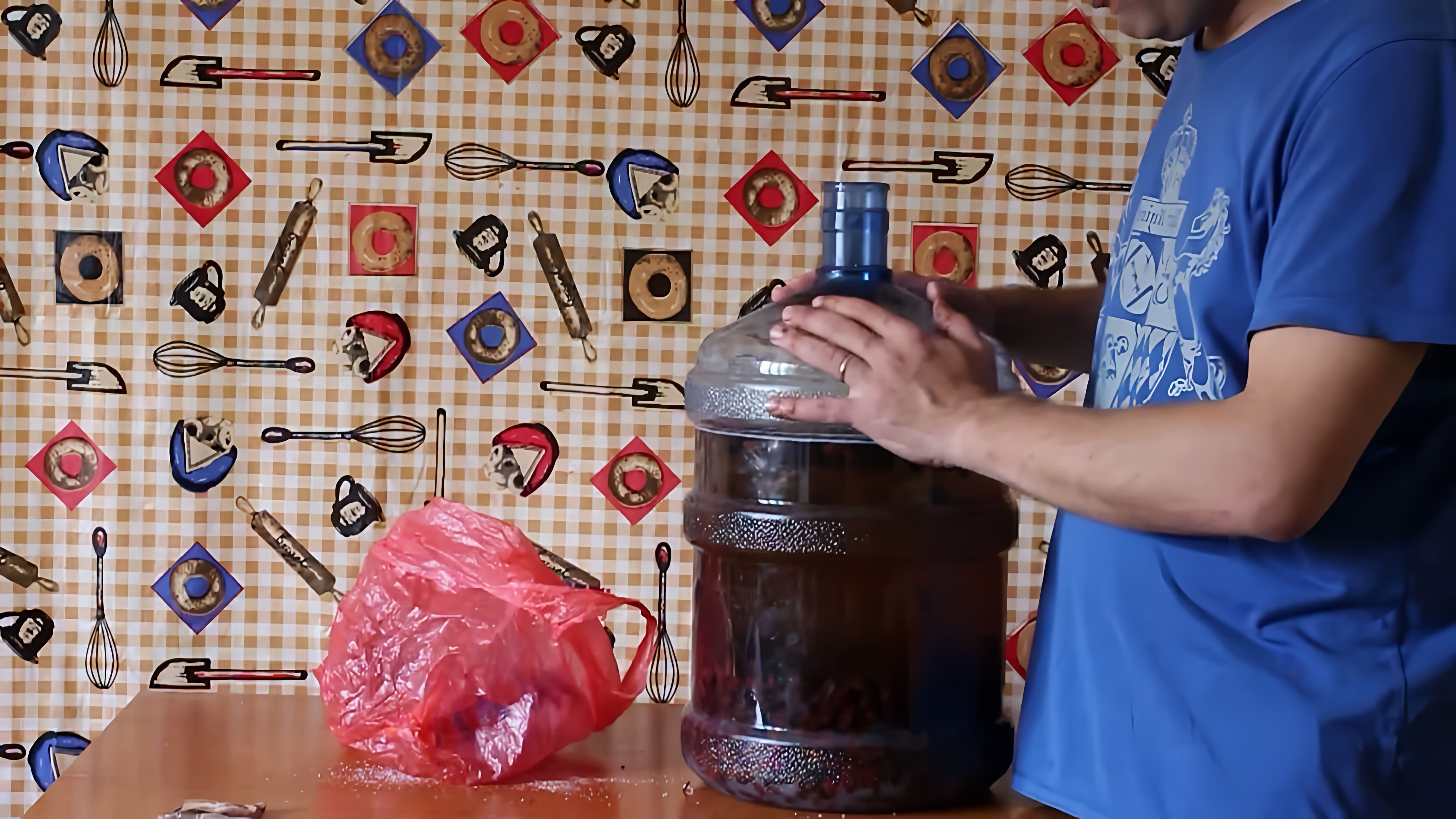В этом видео демонстрируется процесс приготовления домашнего вина из шиповника