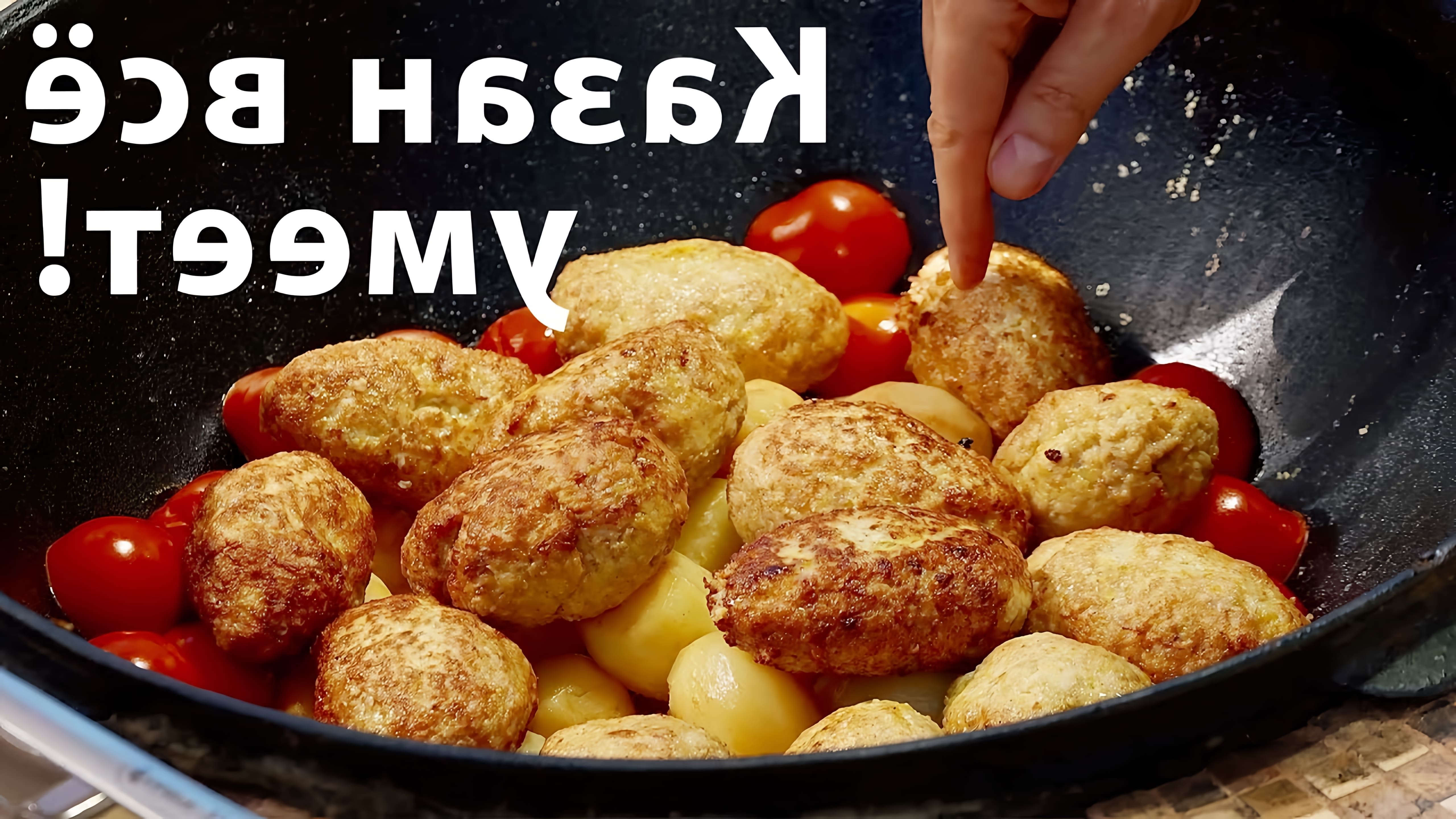 В этом видео Сталик Ханкишиев готовит казан-котлеты с картошкой и помидорами