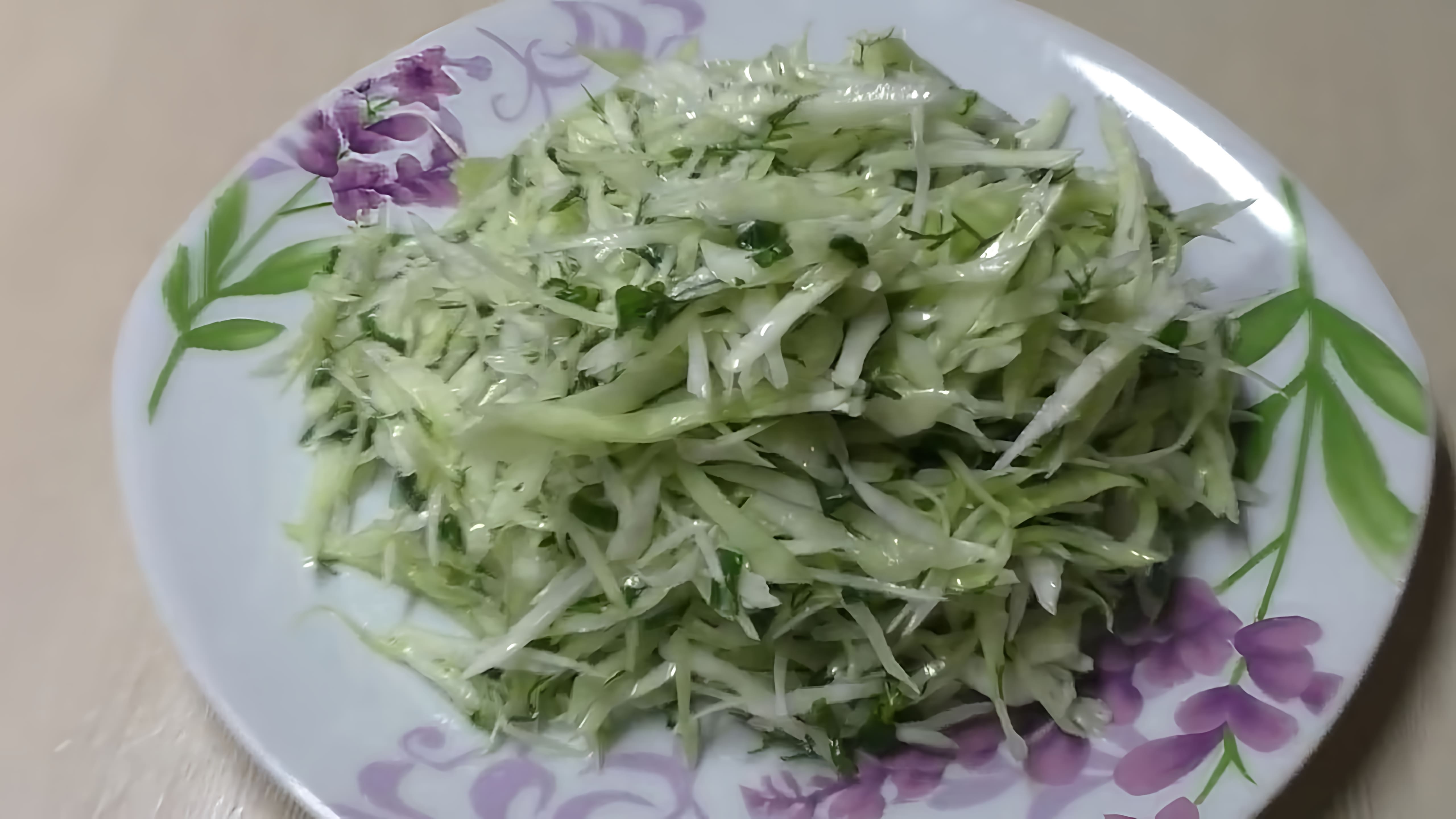 Вкусный Полезный Диетический Салат Из Свежей Капусты С Зеленью - это видео-ролик, который демонстрирует процесс приготовления салата из свежей капусты с зеленью