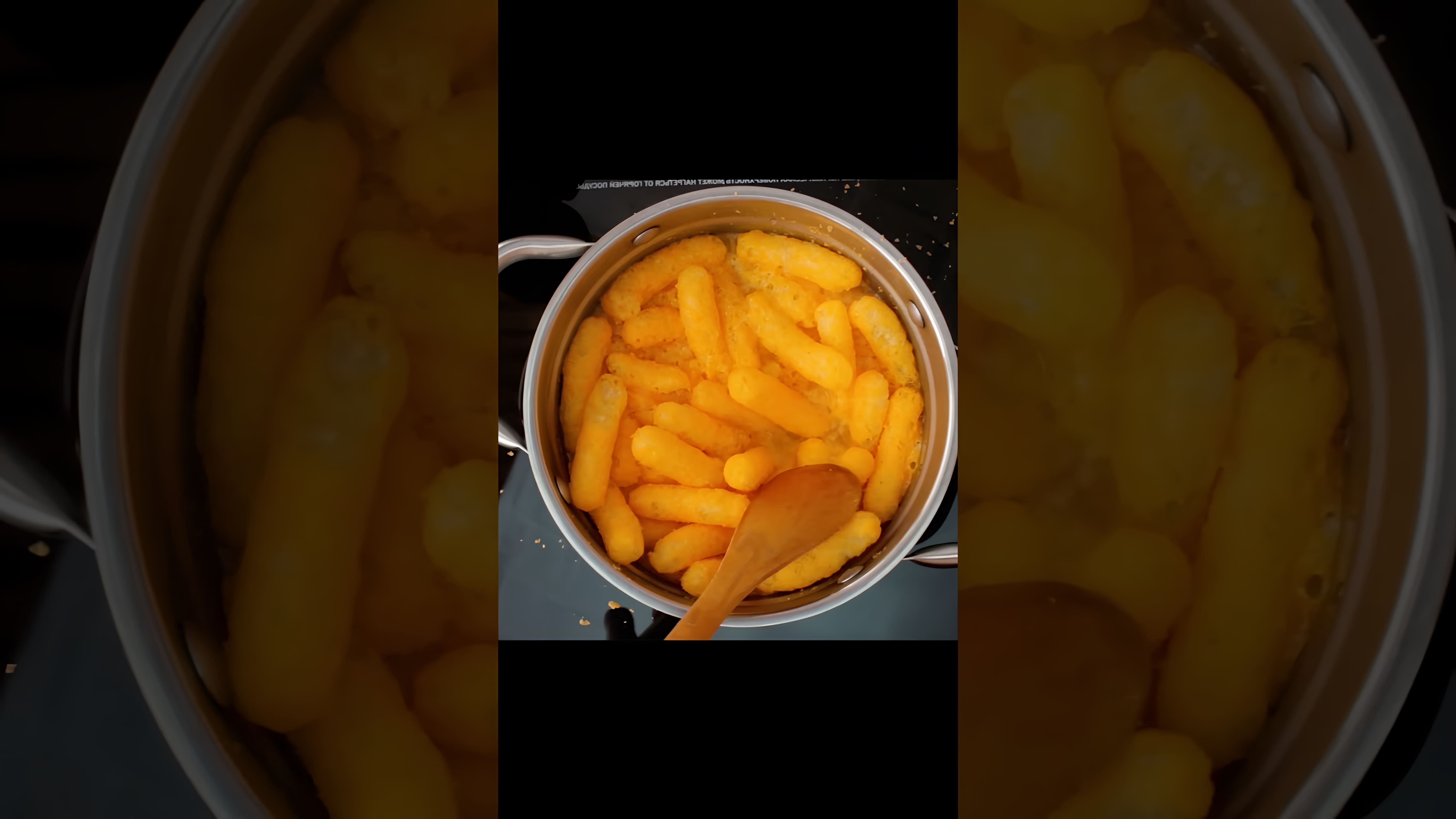 В этом видео демонстрируется рецепт приготовления Mac & Cheese из макарон и CHEETOS