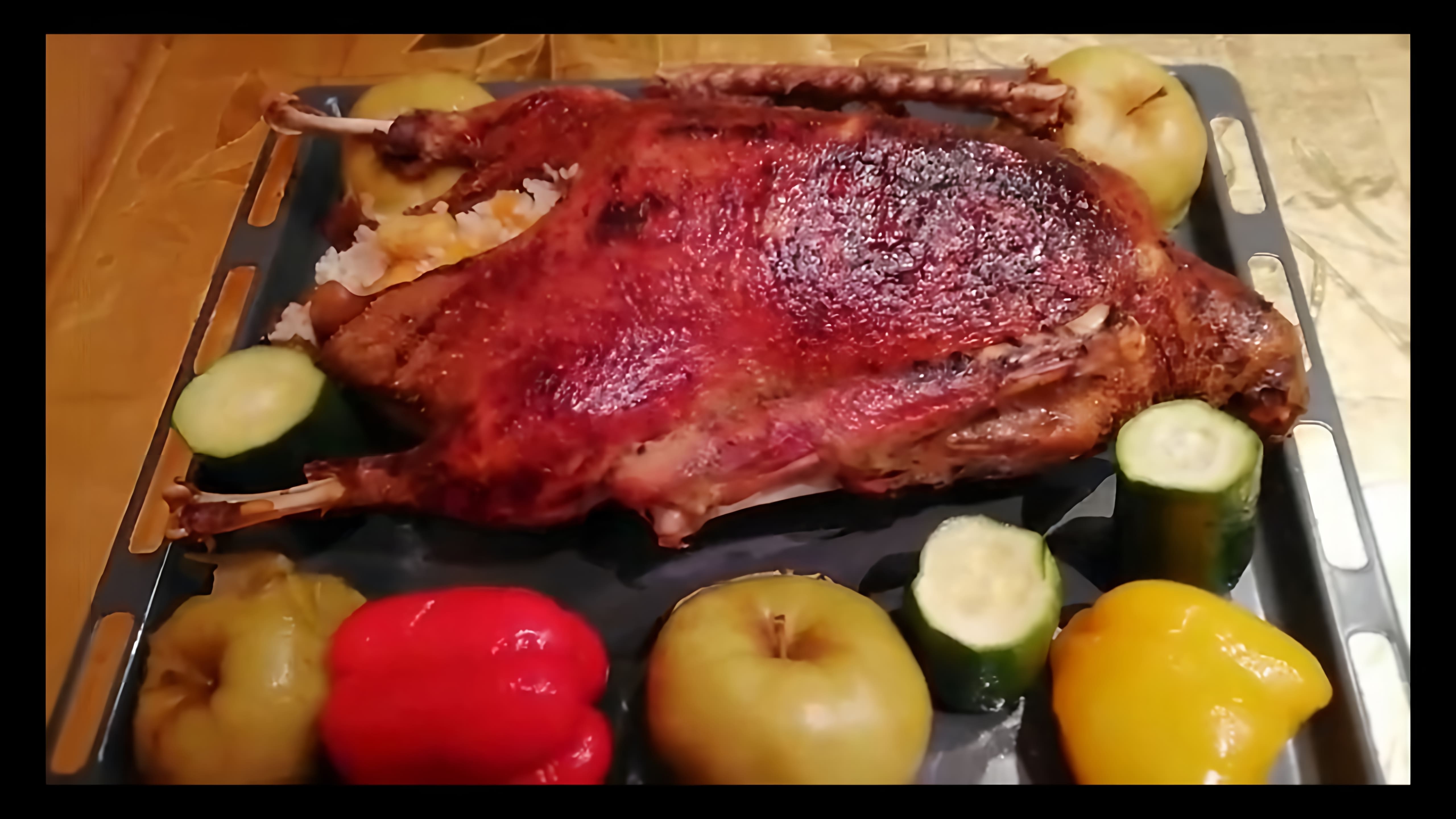В этом видео демонстрируется рецепт приготовления фаршированного гуся, запеченного в духовке