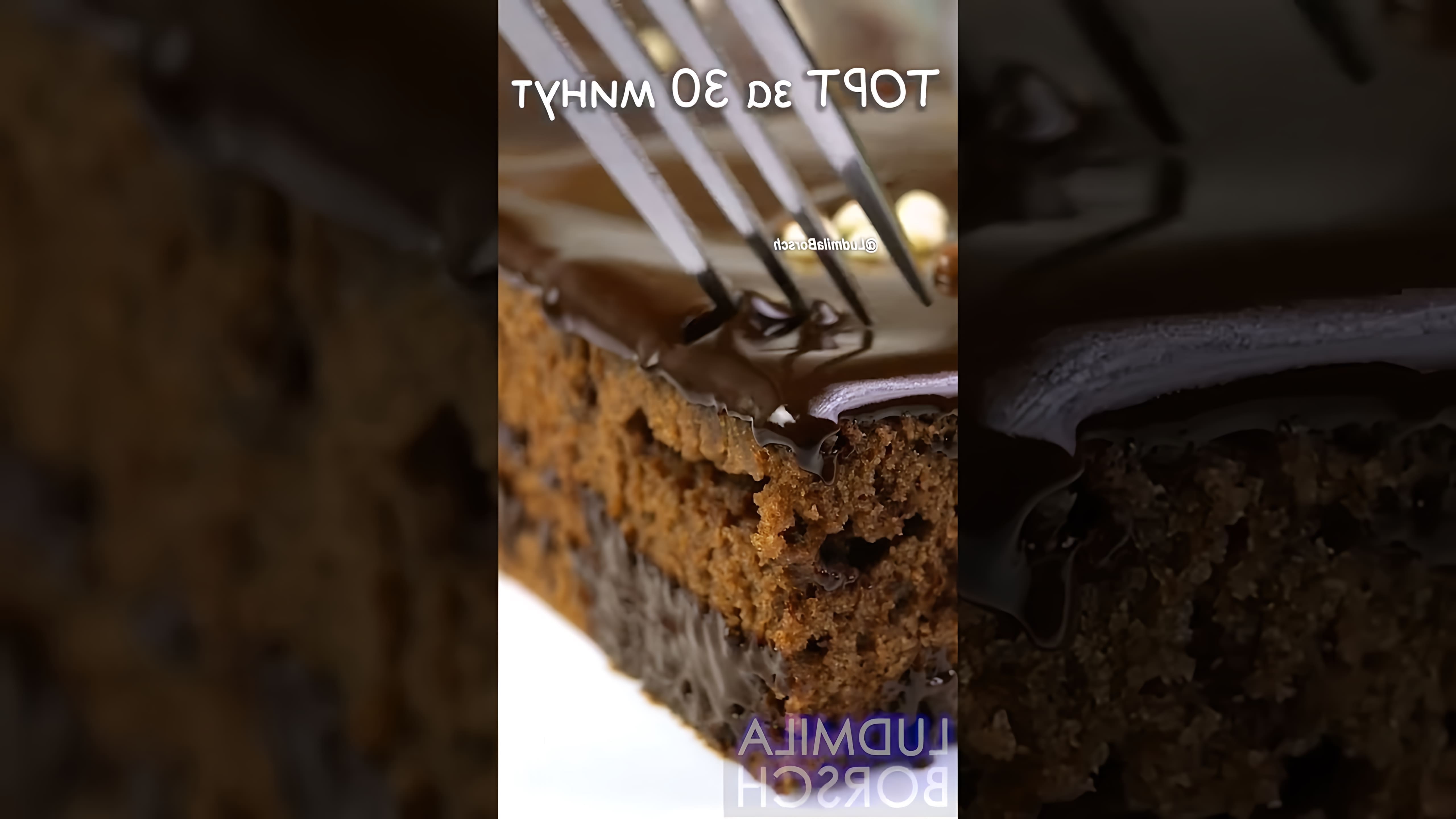 В этом видео демонстрируется рецепт приготовления шоколадного торта, который готовится всего за 30 минут и не требует использования крема