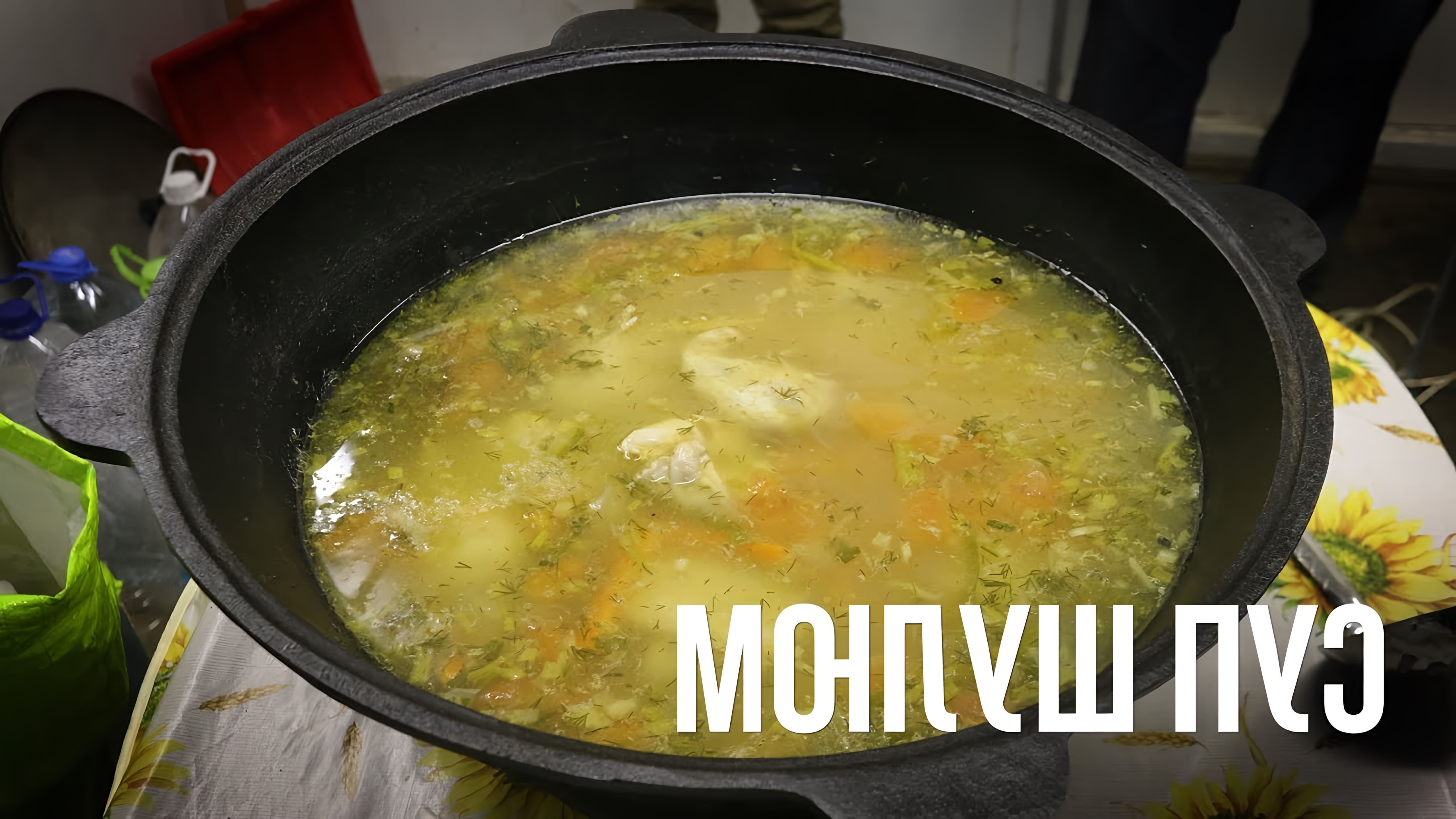 В данном видео демонстрируется процесс приготовления охотничьего супа из курицы и утки