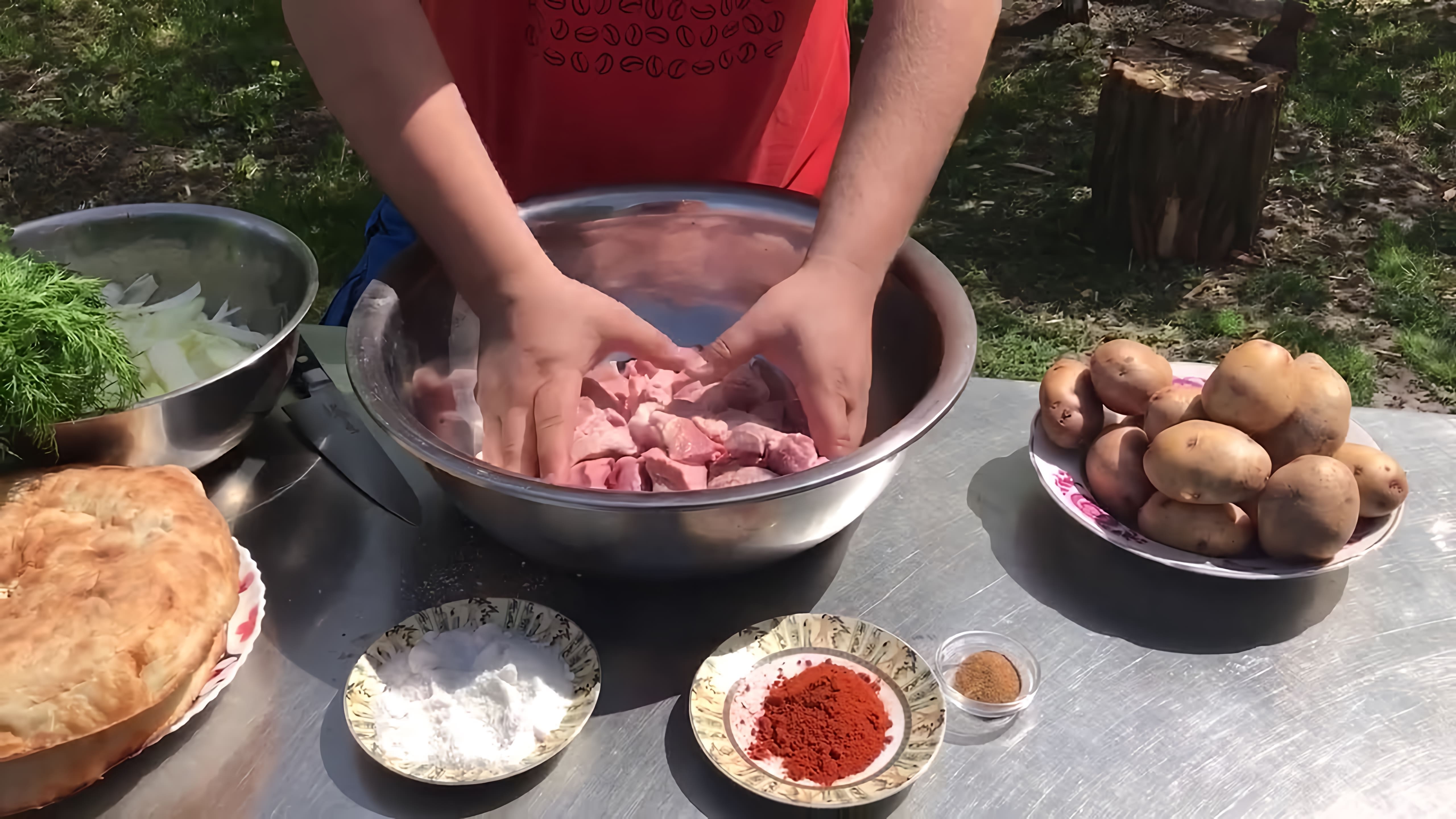 В этом видео-ролике автор делится своим опытом приготовления шашлыка с минеральной водой и картофеля в духовке