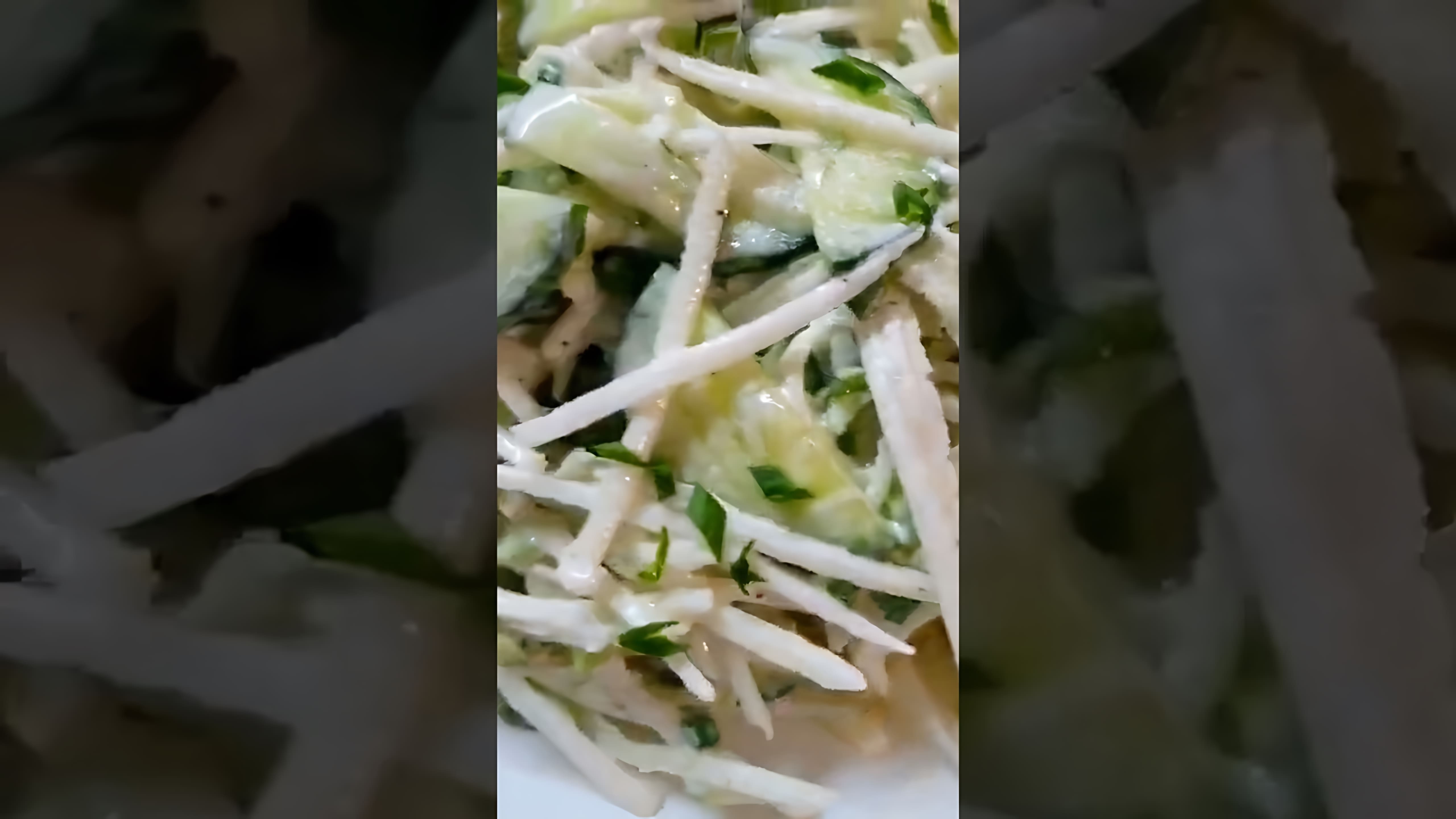 В этом видео-ролике вы увидите, как приготовить легкий и вкусный салат из редьки с огурцом и сметаной