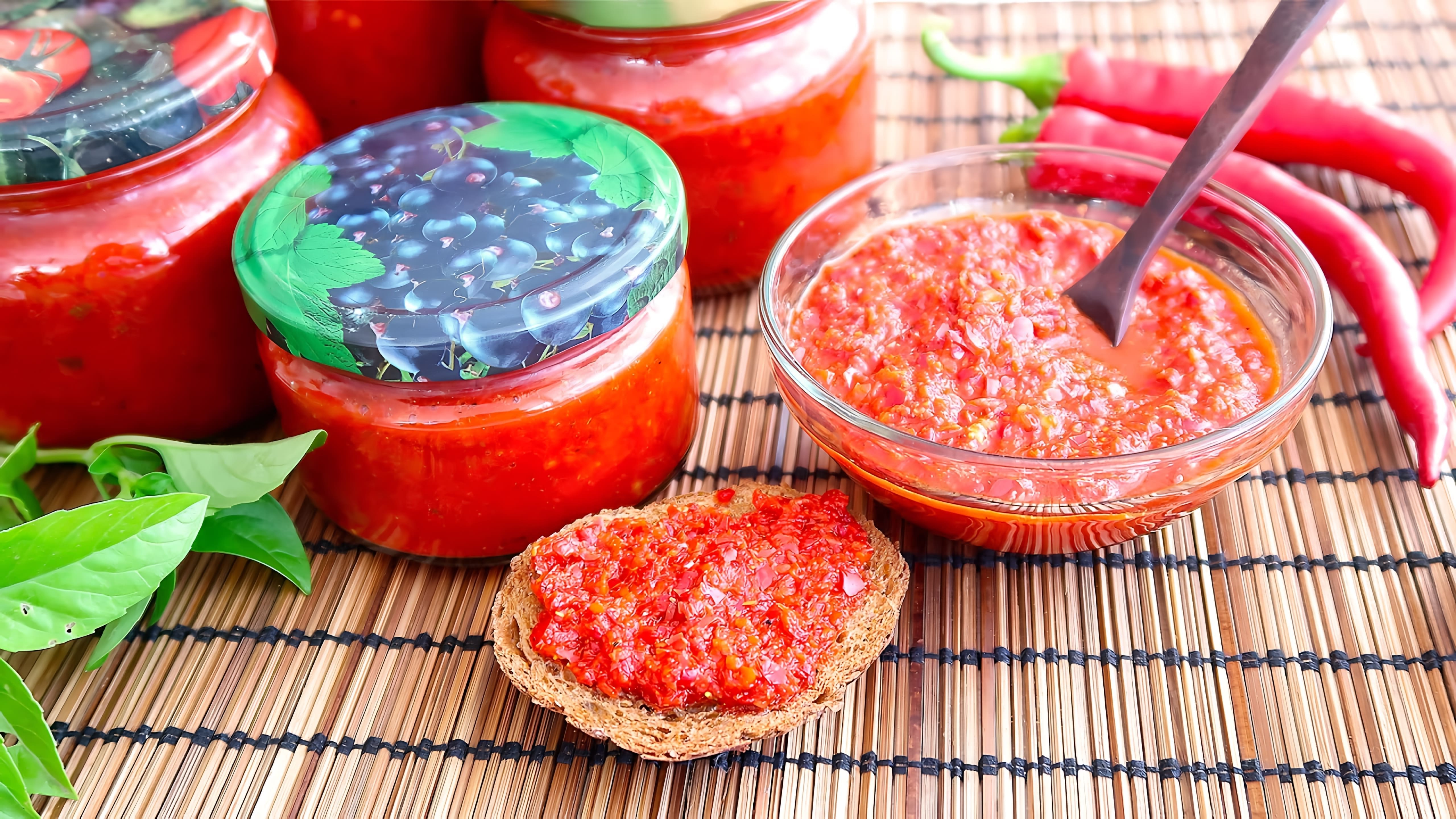 В этом видео демонстрируется рецепт приготовления острой аджики без помидоров и болгарского перца