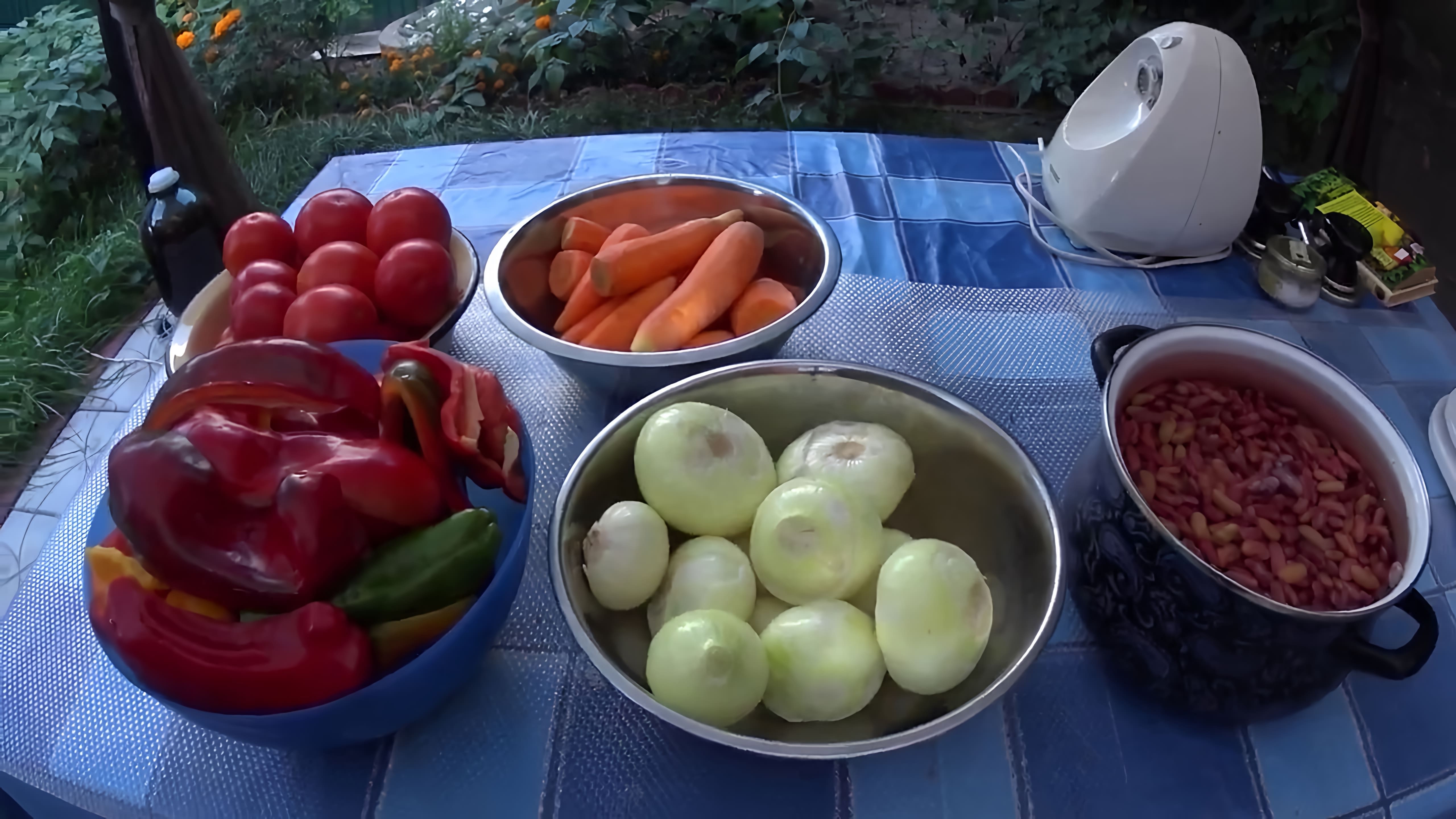 В этом видео демонстрируется процесс приготовления фасоли с овощами в томатном соусе