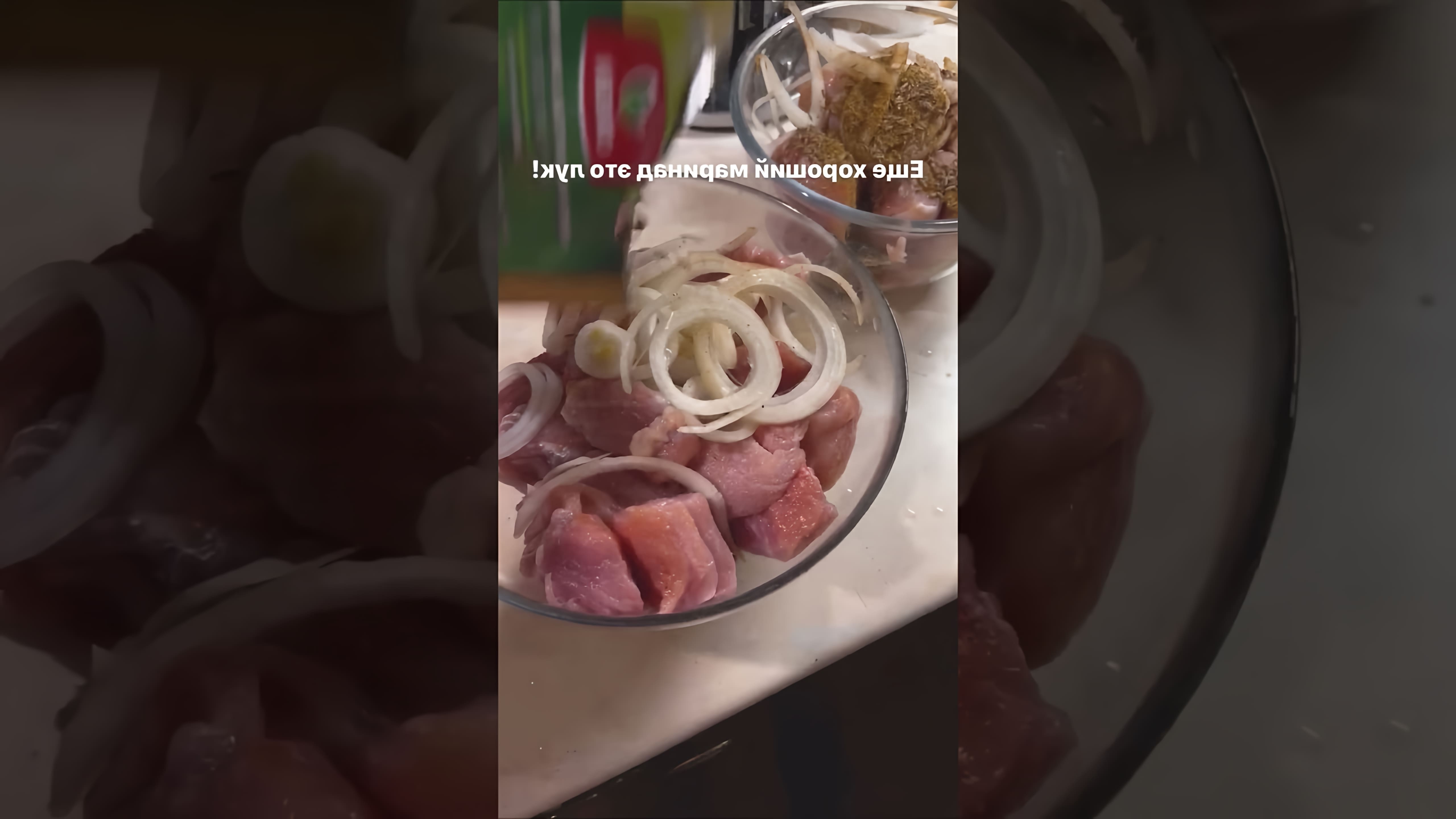 В этом видео демонстрируется рецепт приготовления шашлыка из индейки и свинины