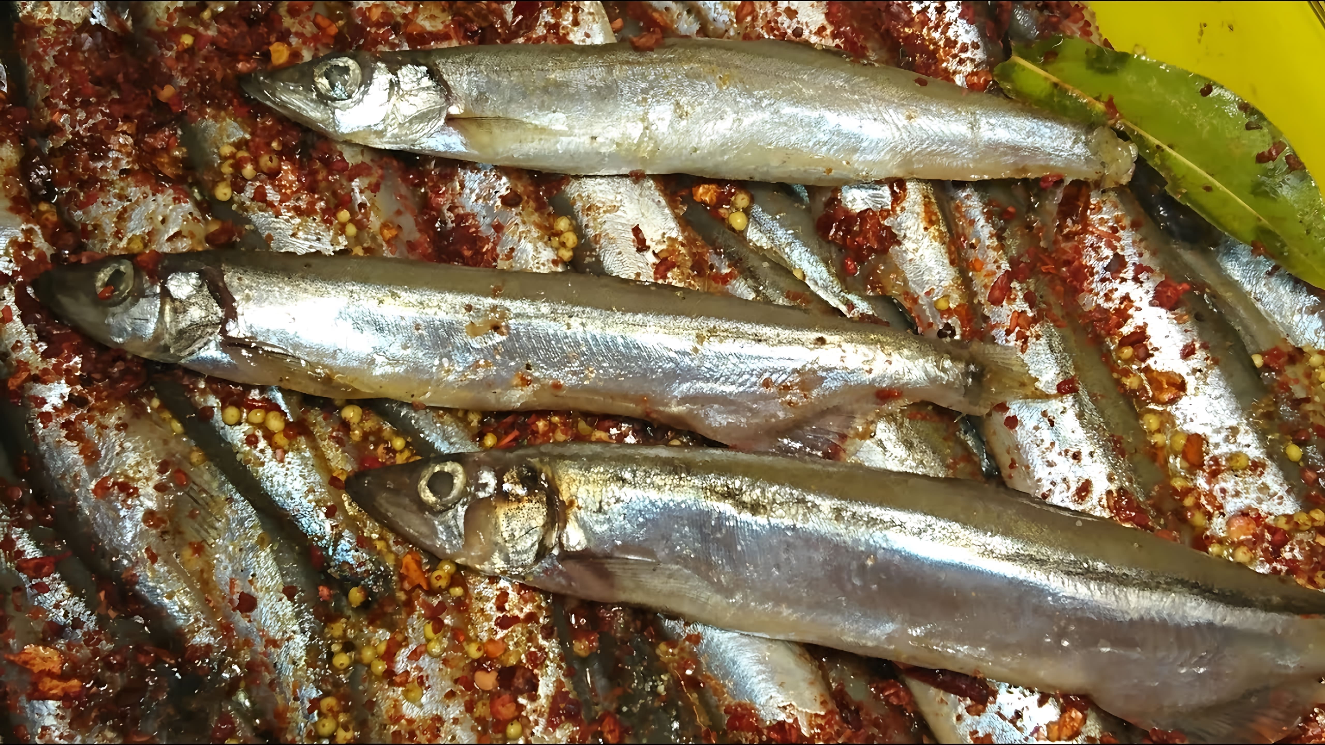 В этом видео демонстрируется рецепт приготовления пряного специального посола для рыбы мойвы
