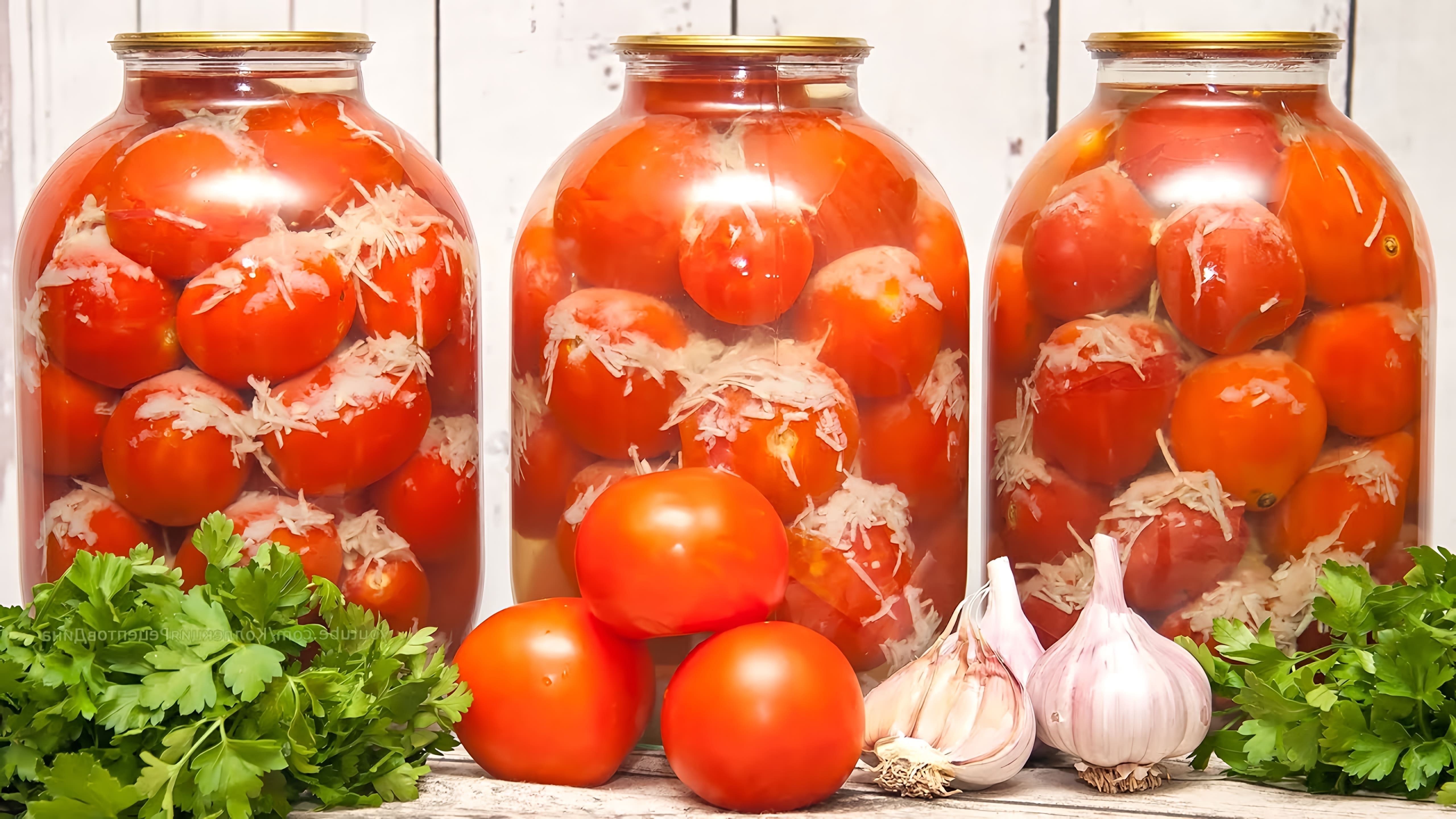 Видео рецепт для маринованных помидоров под названием "помидоры в снегу", которые вкусные, несмотря на использование небольшого количества ингредиентов и отсутствие уксуса