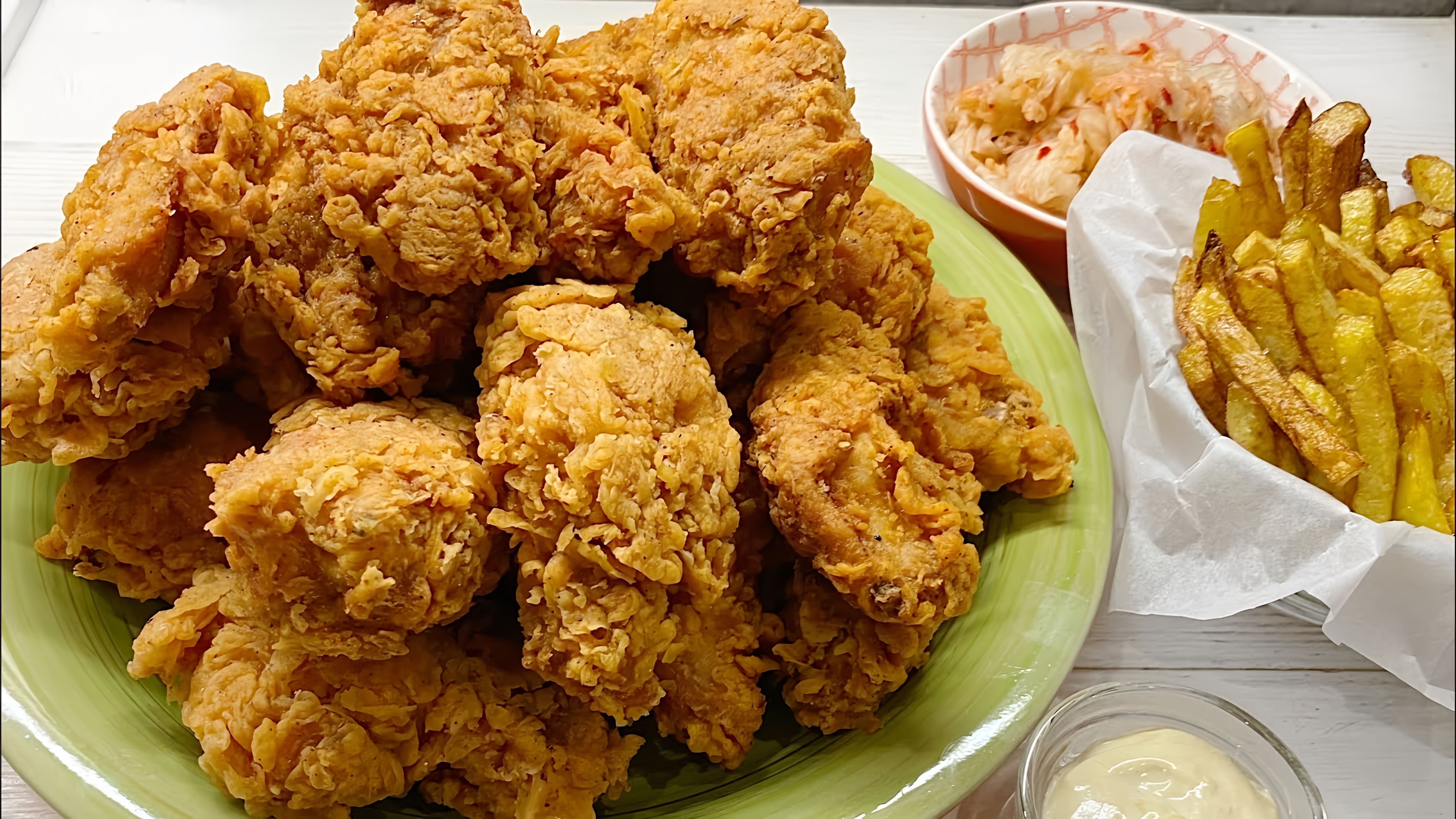 В этом видео демонстрируется рецепт приготовления фрайд чикен, куриных крыльев, как в KFC