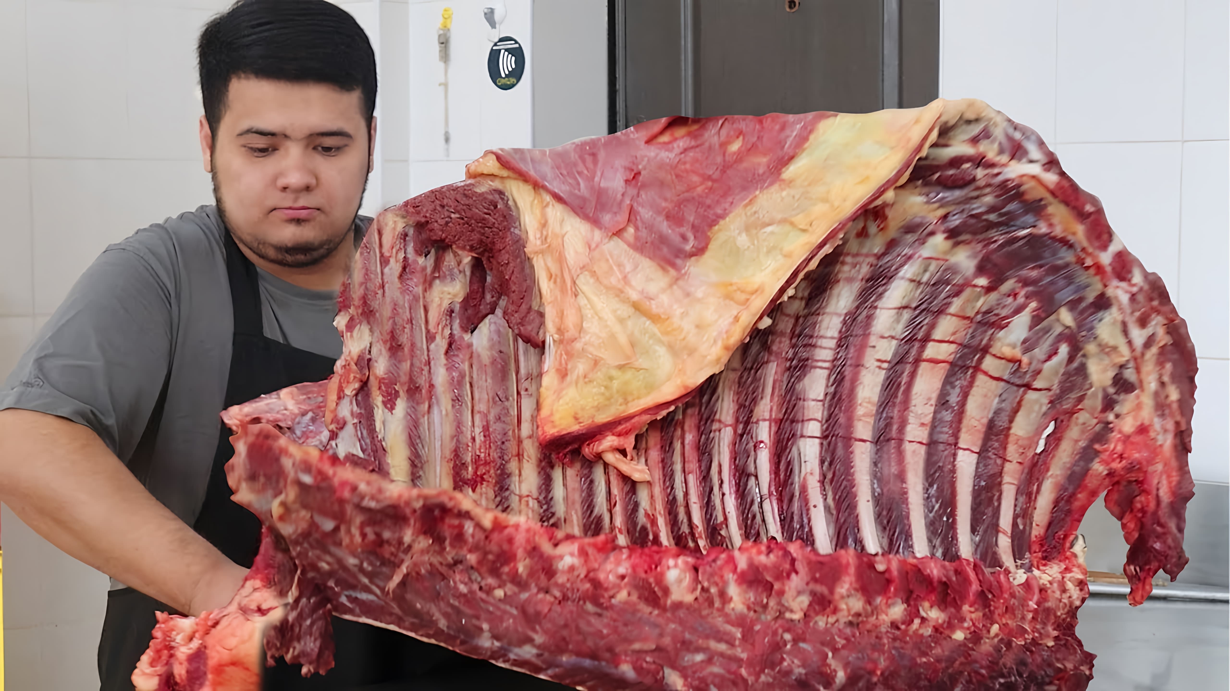 В данном видео-ролике демонстрируется процесс приготовления узбекской колбасы из конины, известной как "Казы"