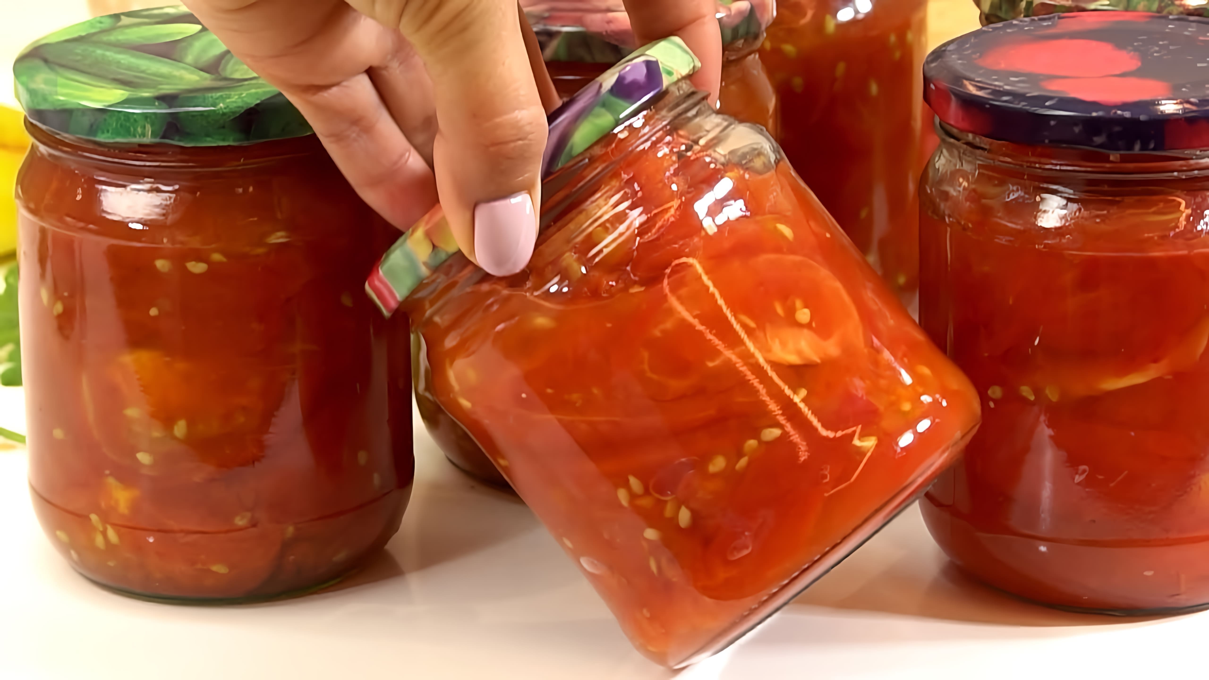В этом видео демонстрируется процесс приготовления универсальной заготовки из помидоров на зиму