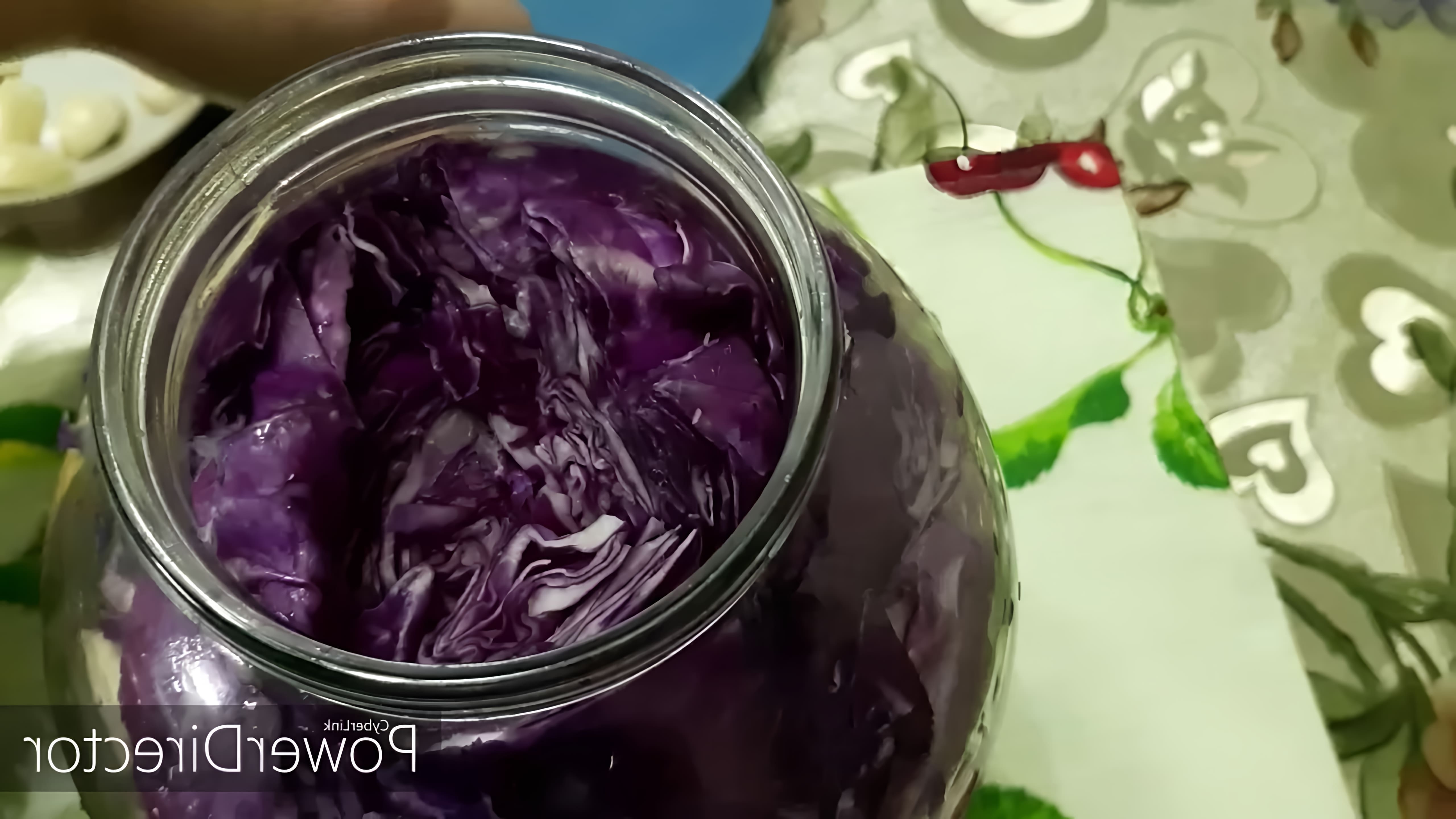 В данном видео демонстрируется процесс маринования краснокочанной капусты