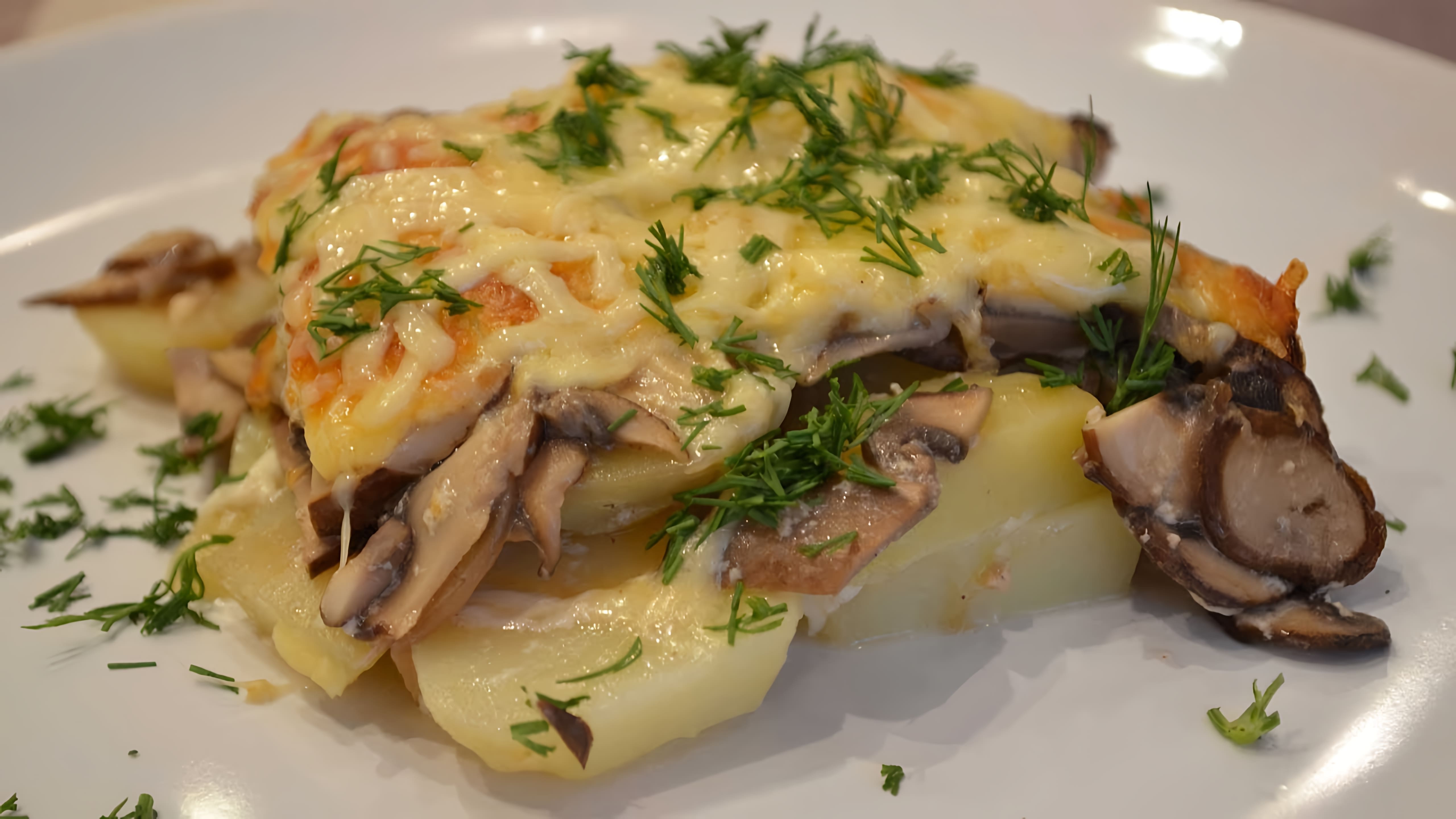 В этом видео-ролике показан процесс приготовления вкусной и ароматной картошки в духовке с грибами и сыром