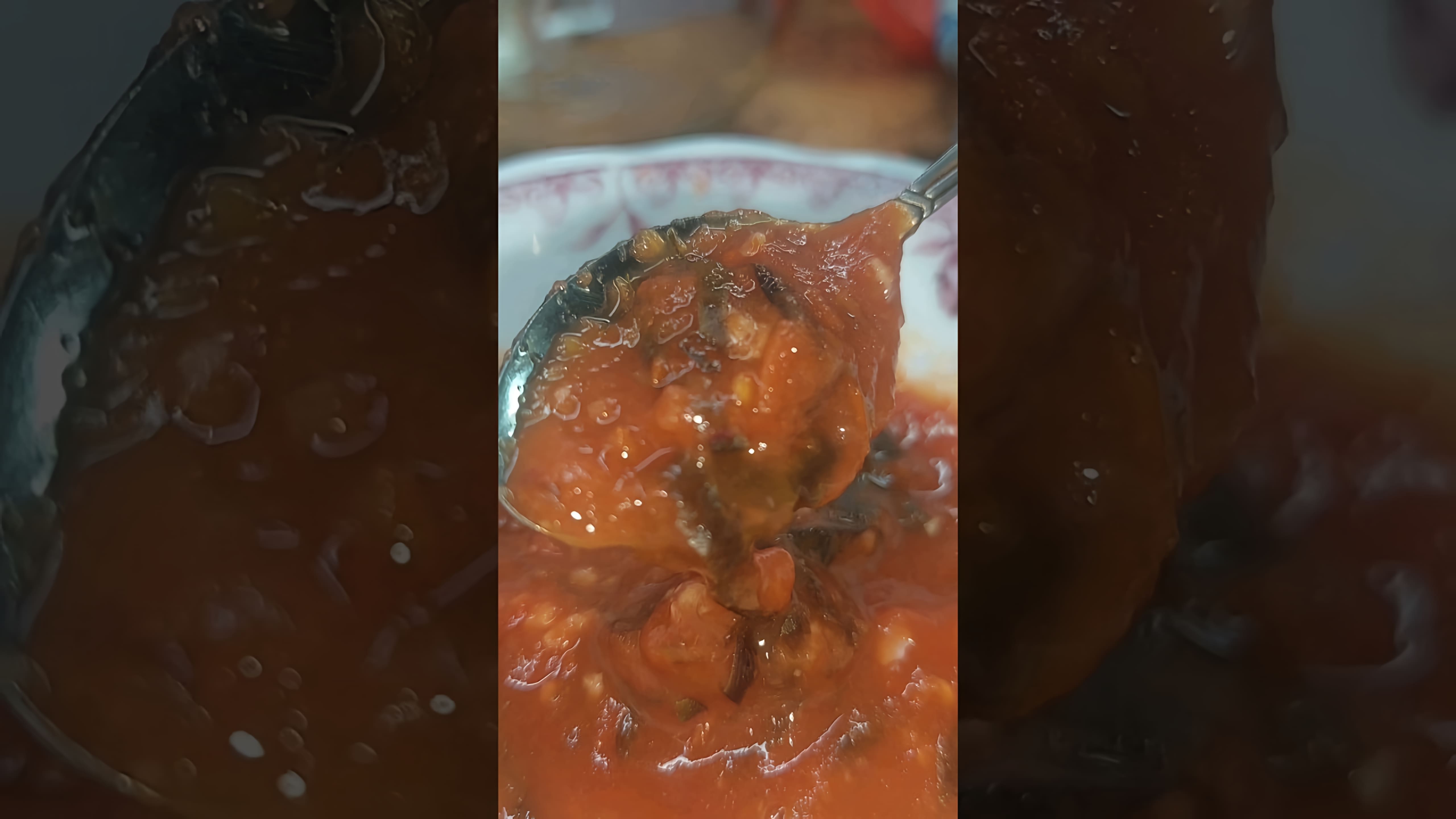 В этом видео демонстрируется процесс приготовления соуса с базиликом на зиму
