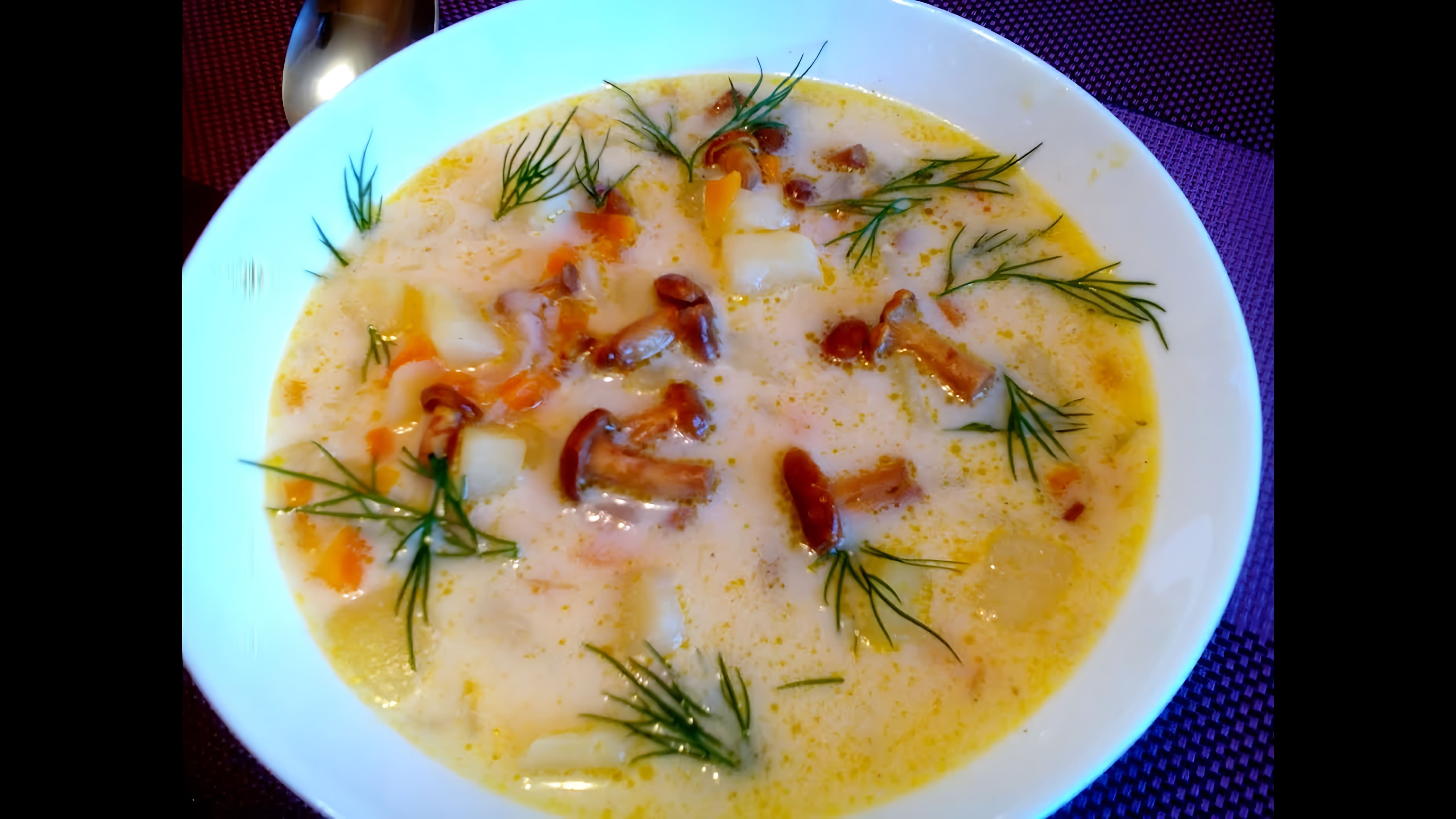 В этом видео демонстрируется рецепт грибного супа с лисичками и плавленым сыром
